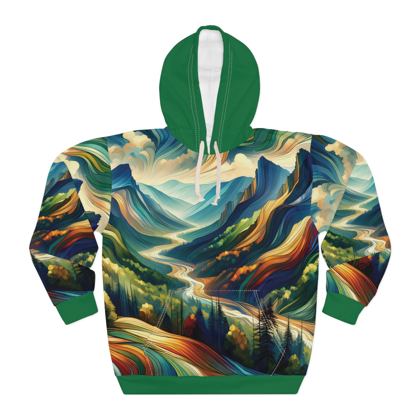 Smoky Mountains Hoodie All Over Print Pullover Green Forest Nature Trail Art