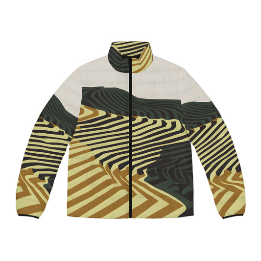 Shadow Lines Print Puffer Jacket for Outdoor Adventure and Style Travel Winter