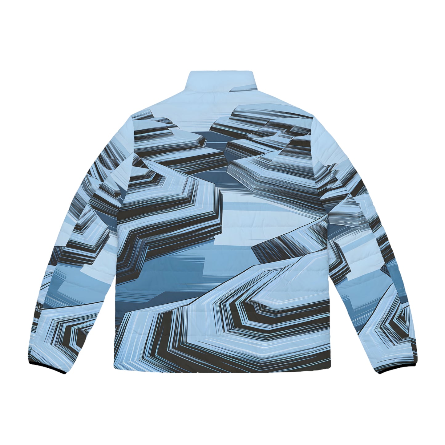 Frosted Layers Puffer Jacket Men’s Winter Coat Warm Outdoor Zip Blue Graphic