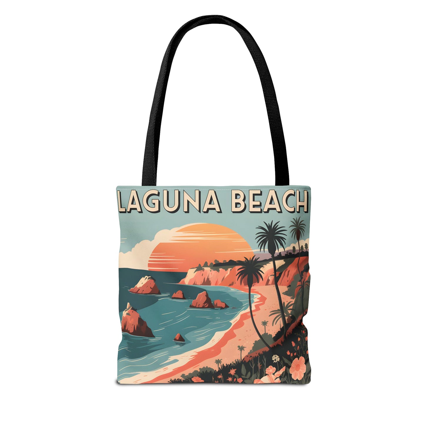 Laguna Beach Tote Bag Coastal Design All Over Print Artistic Beach Accessory