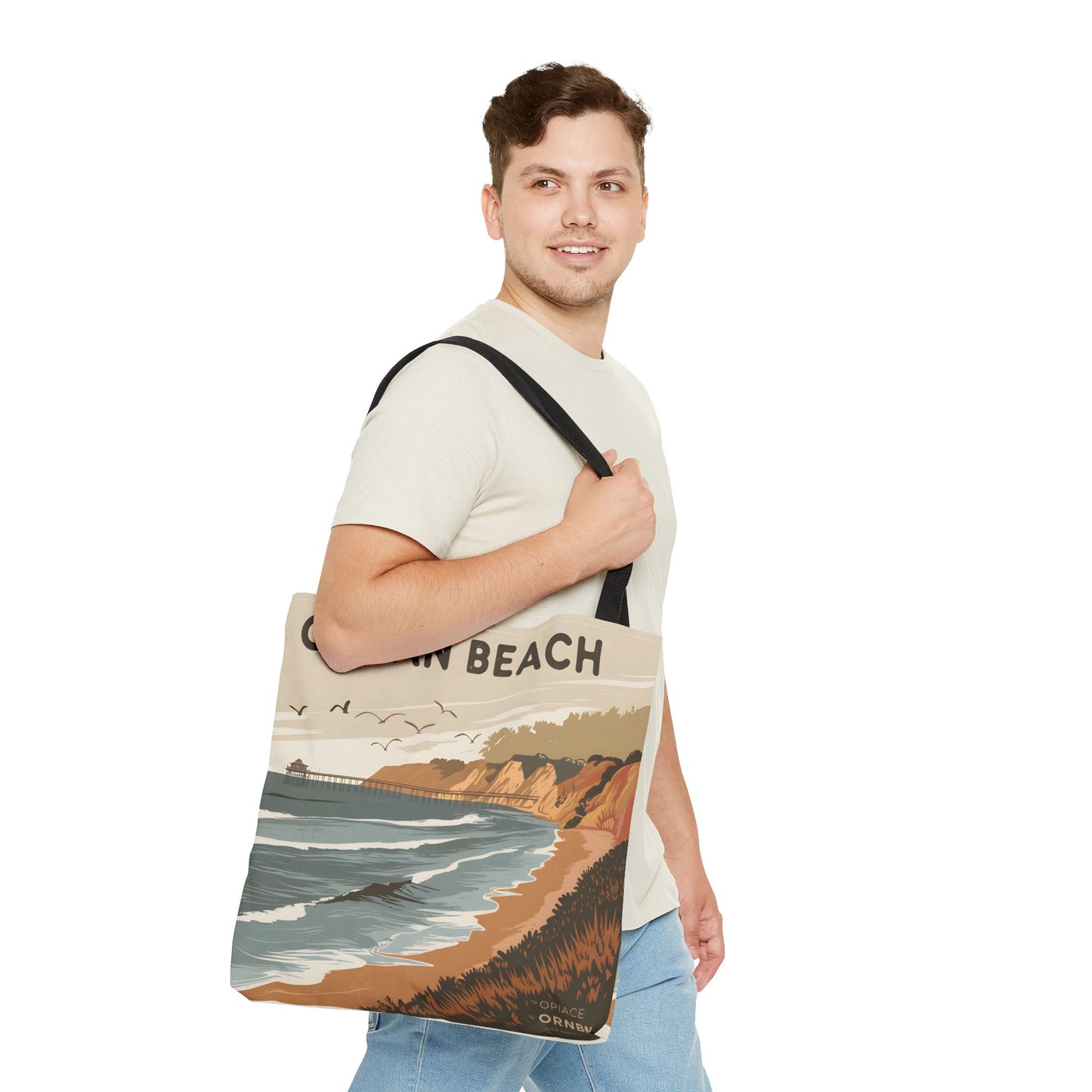 Ocean Beach All Over Print Tote Bag Coastal Scenic Graphic Design Beach Style