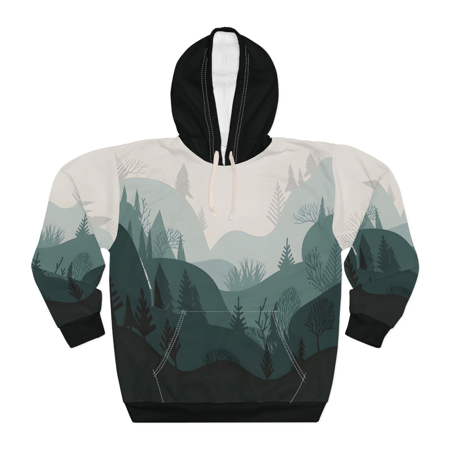 Minimal Forest Hoodie All Over Print Nature Pullover Outdoor Hiking Adventure