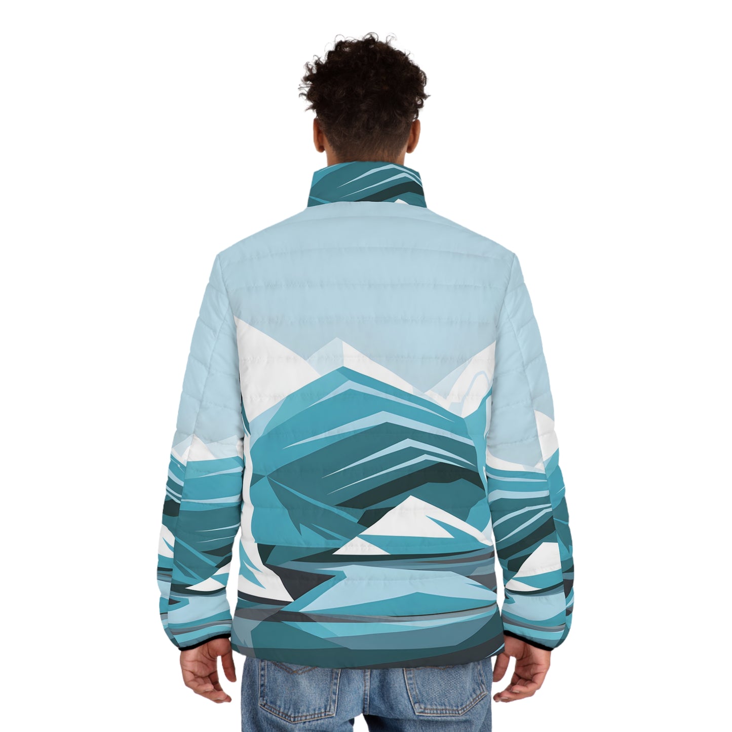 Geo Icecaps Art Puffer Jacket Outdoor Winter Fashion Warm Full Zip Apparel