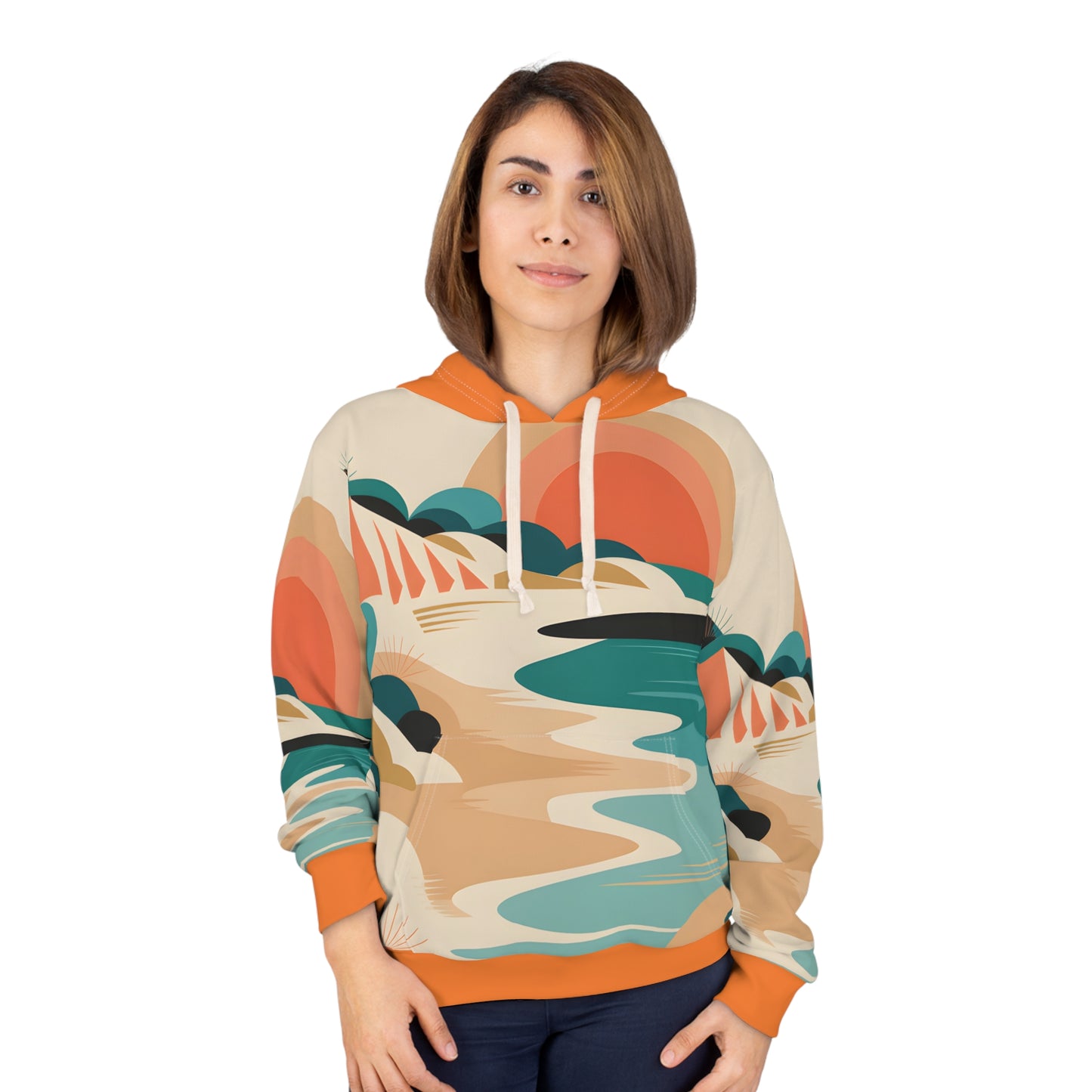 Solar Sunset All-Over Print Pullover Hoodie for Outdoor Adventures and Travel