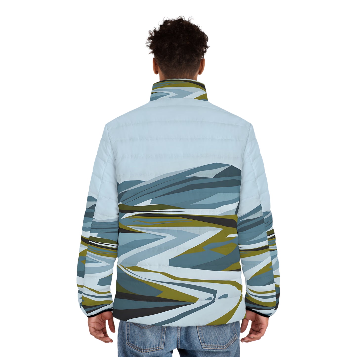Tundra Print Puffer Jacket Men’s Winter Coat Lightweight Warm Outdoor Zip Up