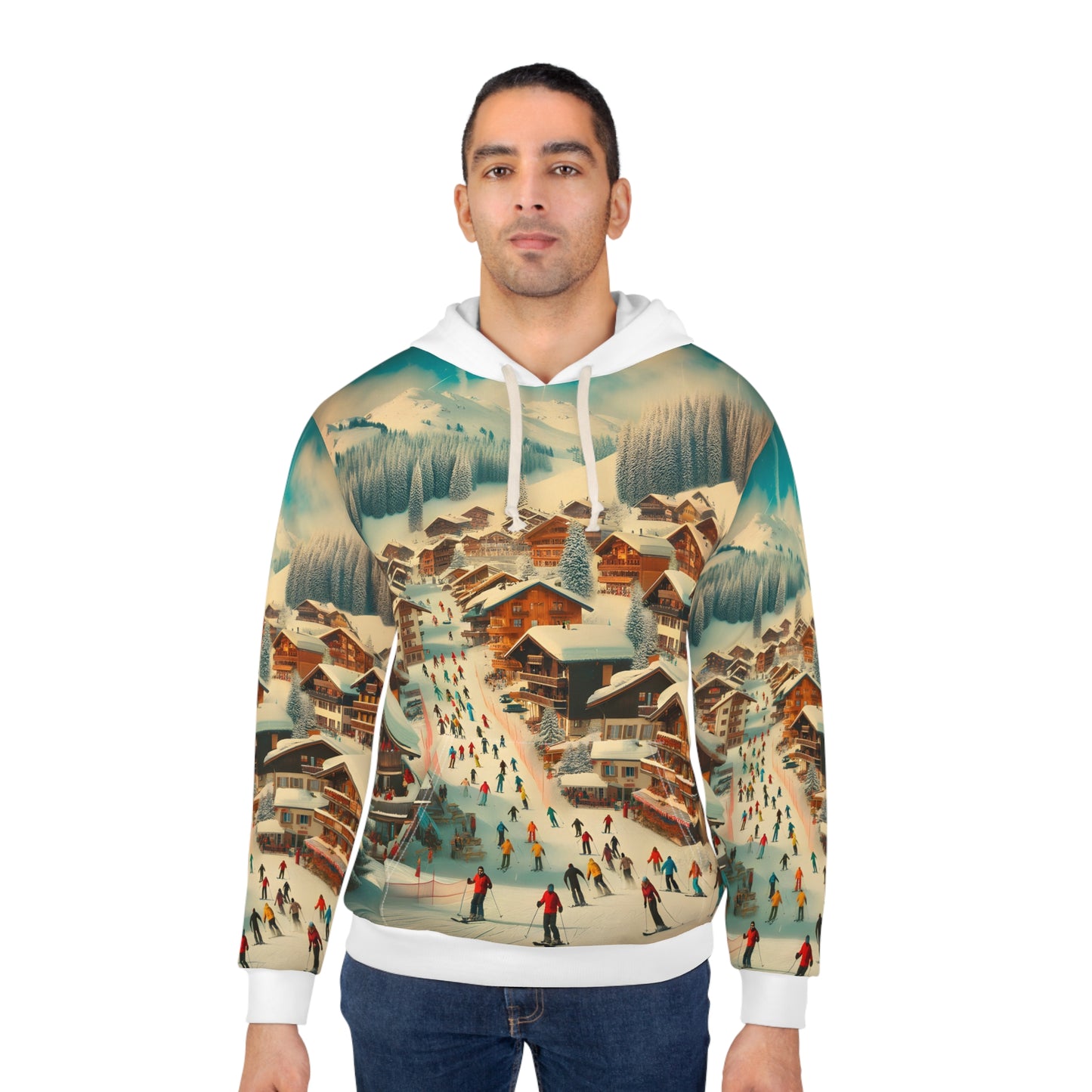 Stowe Inspired All Over Print Hoodie Outdoor Apparel Ski Travel Adventure Gear