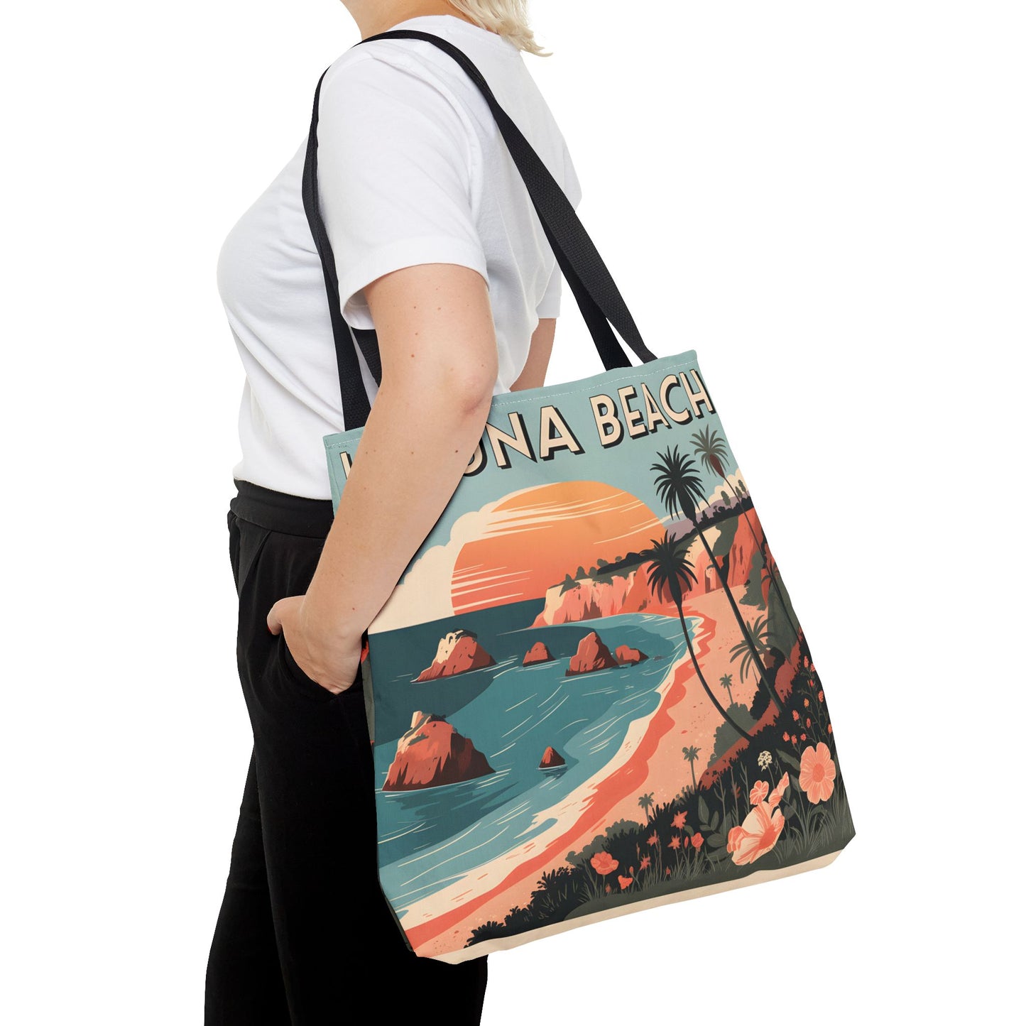 Laguna Beach Tote Bag Coastal Design All Over Print Artistic Beach Accessory