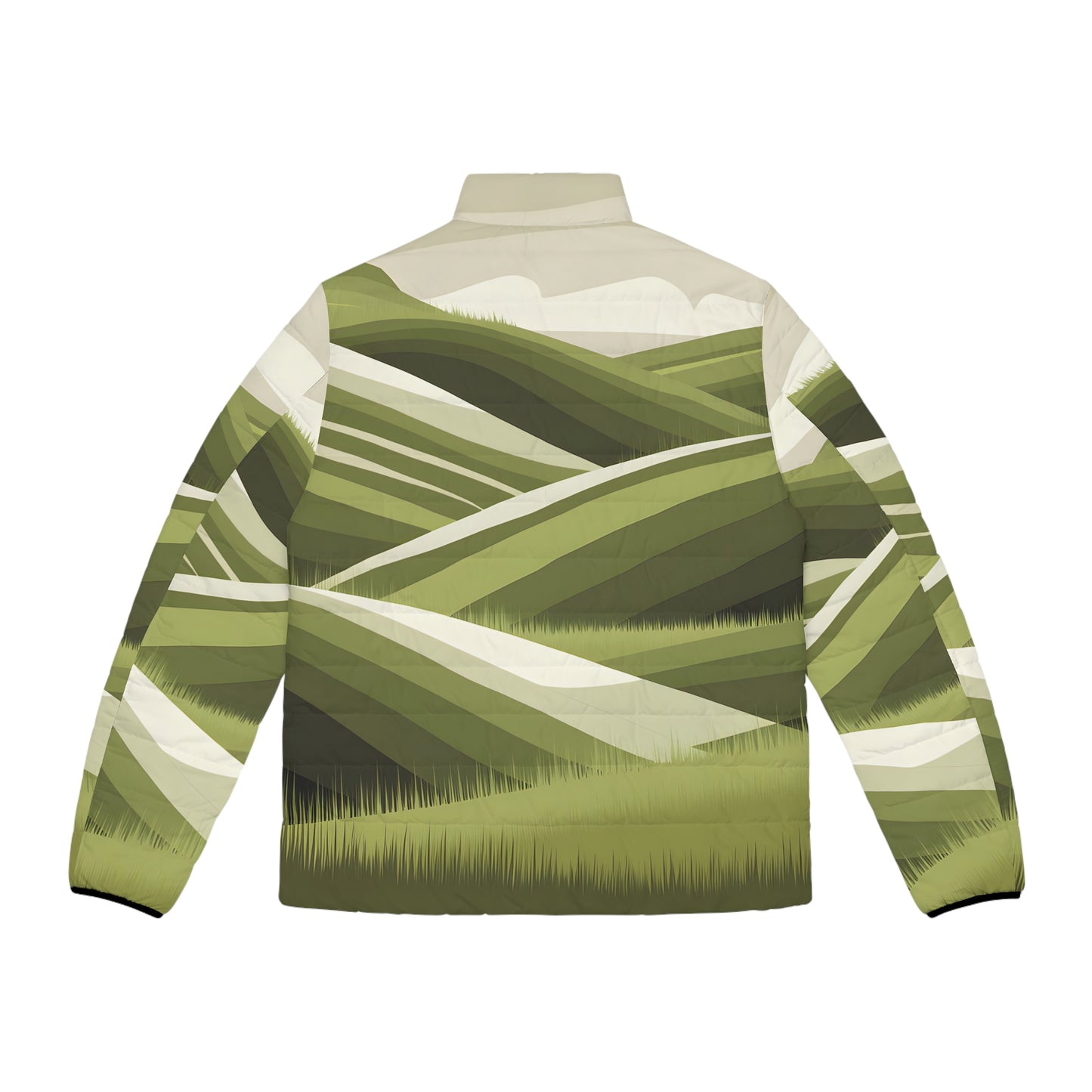 Outdoor Adventure Puffer Jacket, Scenic Hills Nature Men's Coat, All-Over Print