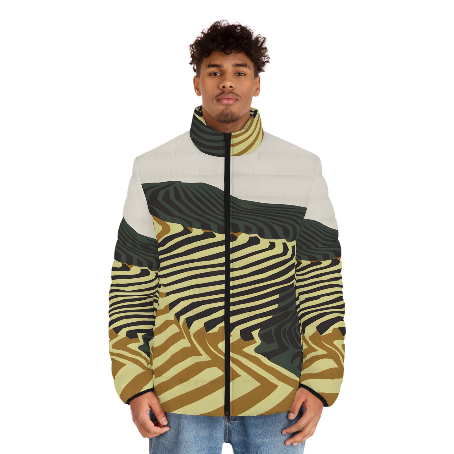 Shadow Lines Print Puffer Jacket for Outdoor Adventure and Style Travel Winter