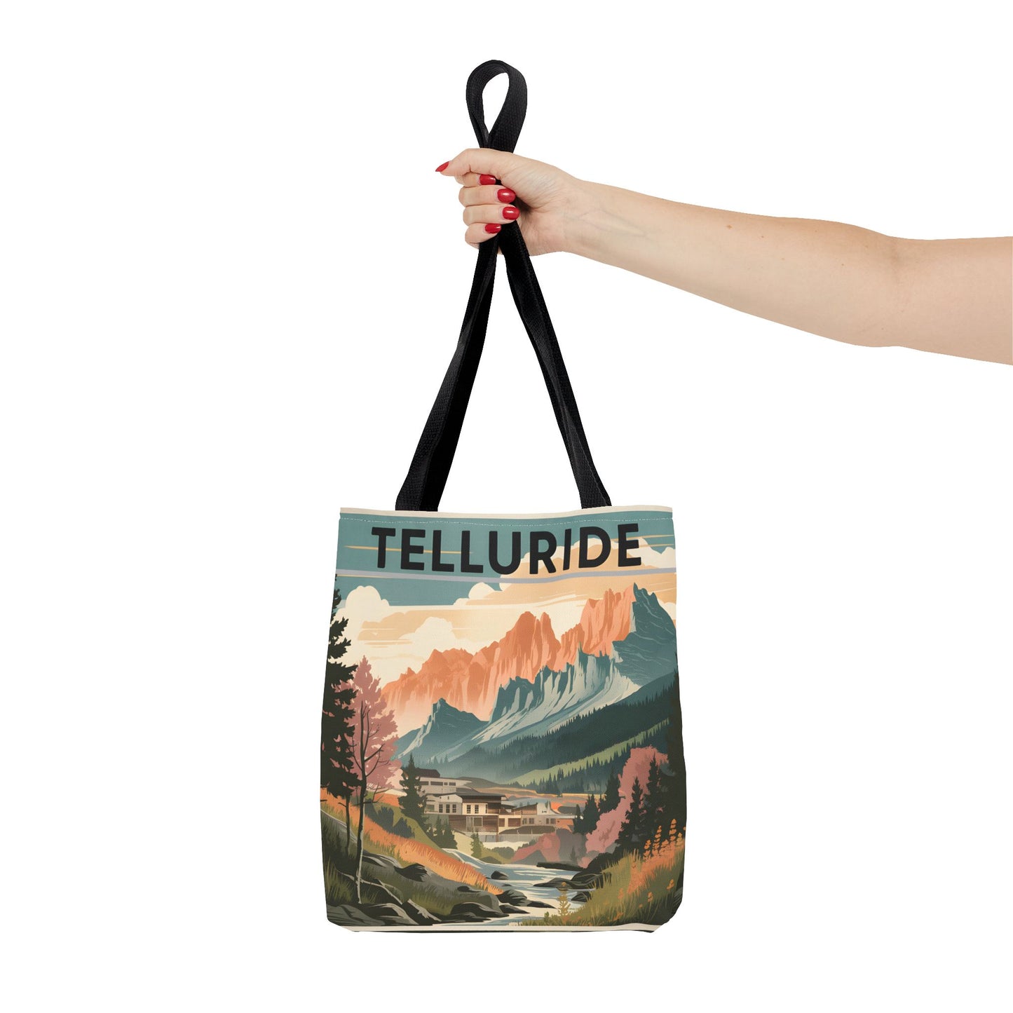 Telluride Vintage Poster Design All Over Print Tote Bag Unique Mountain Apparel