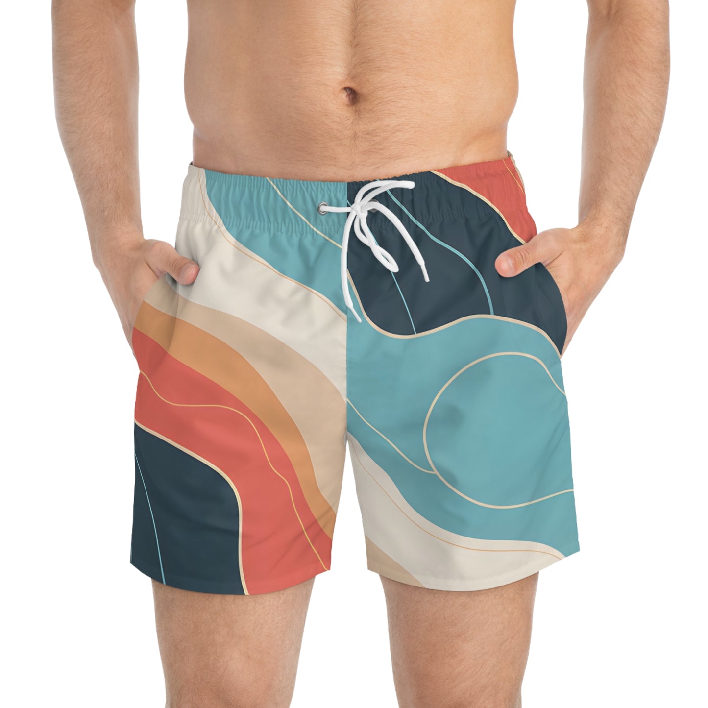 Mens Ocean Stripe Swim Trunks Comfortable and Stylish Beachwear Quick Dry