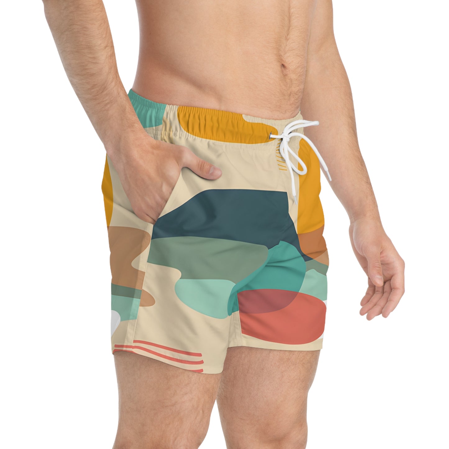 Seaside Retro Swim Trunks Men’s Beach Shorts Summer Surf Wear Colorful Quick Dry