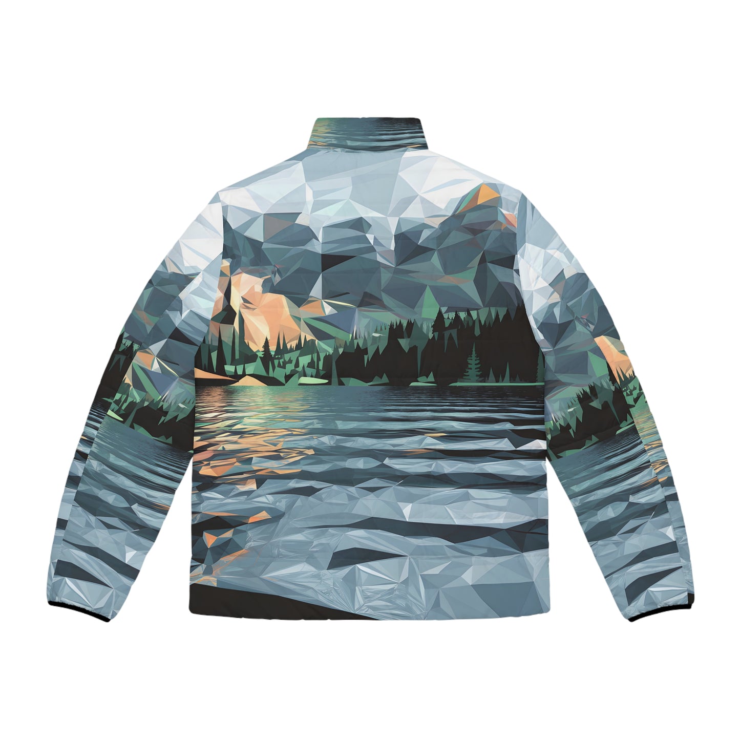 Puffer Jacket for Outdoor Adventure Abstract Lakes Design Waterproof Warm Style