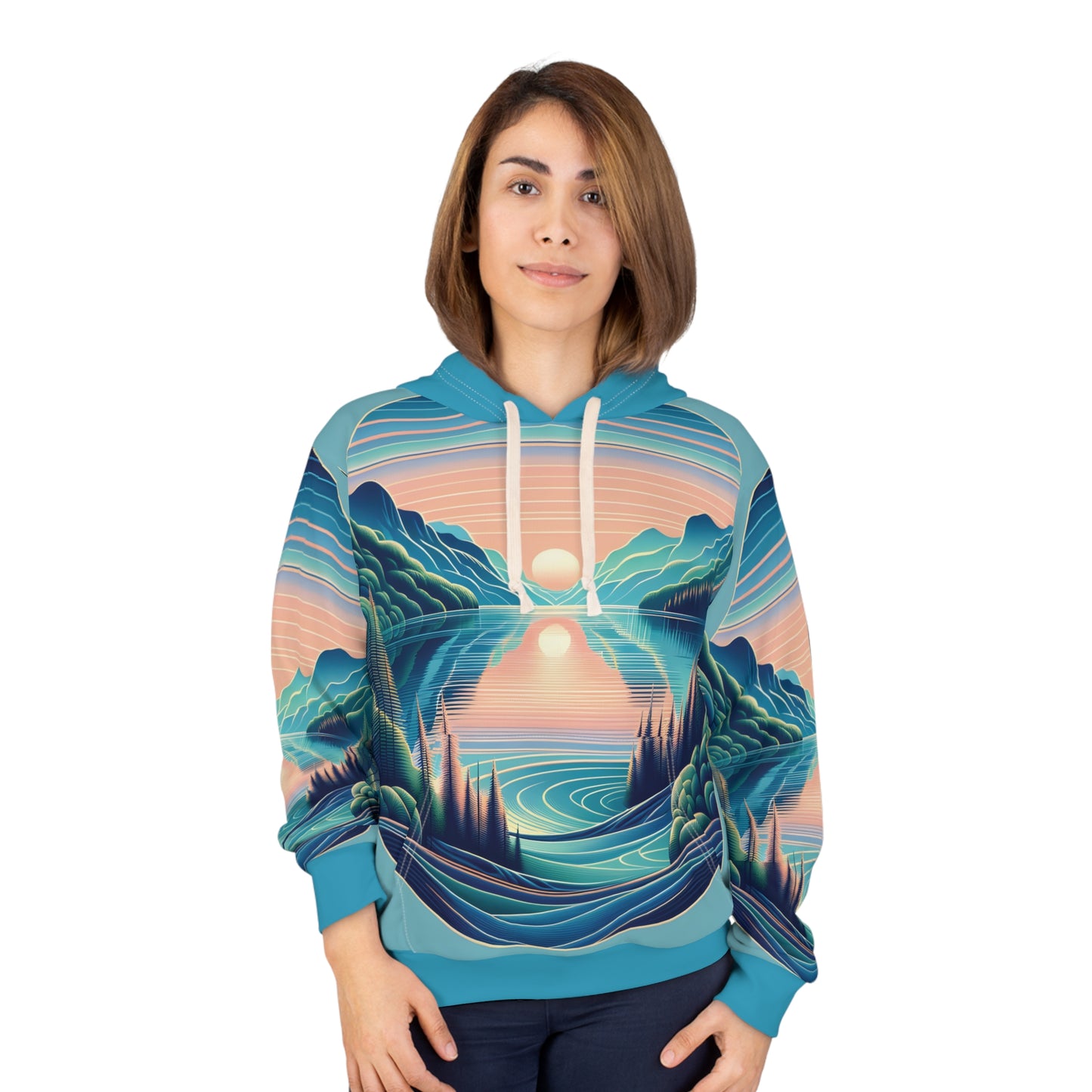 Flathead Lake Hoodie All Over Print Montana Nature Pullover Scenic Sunset