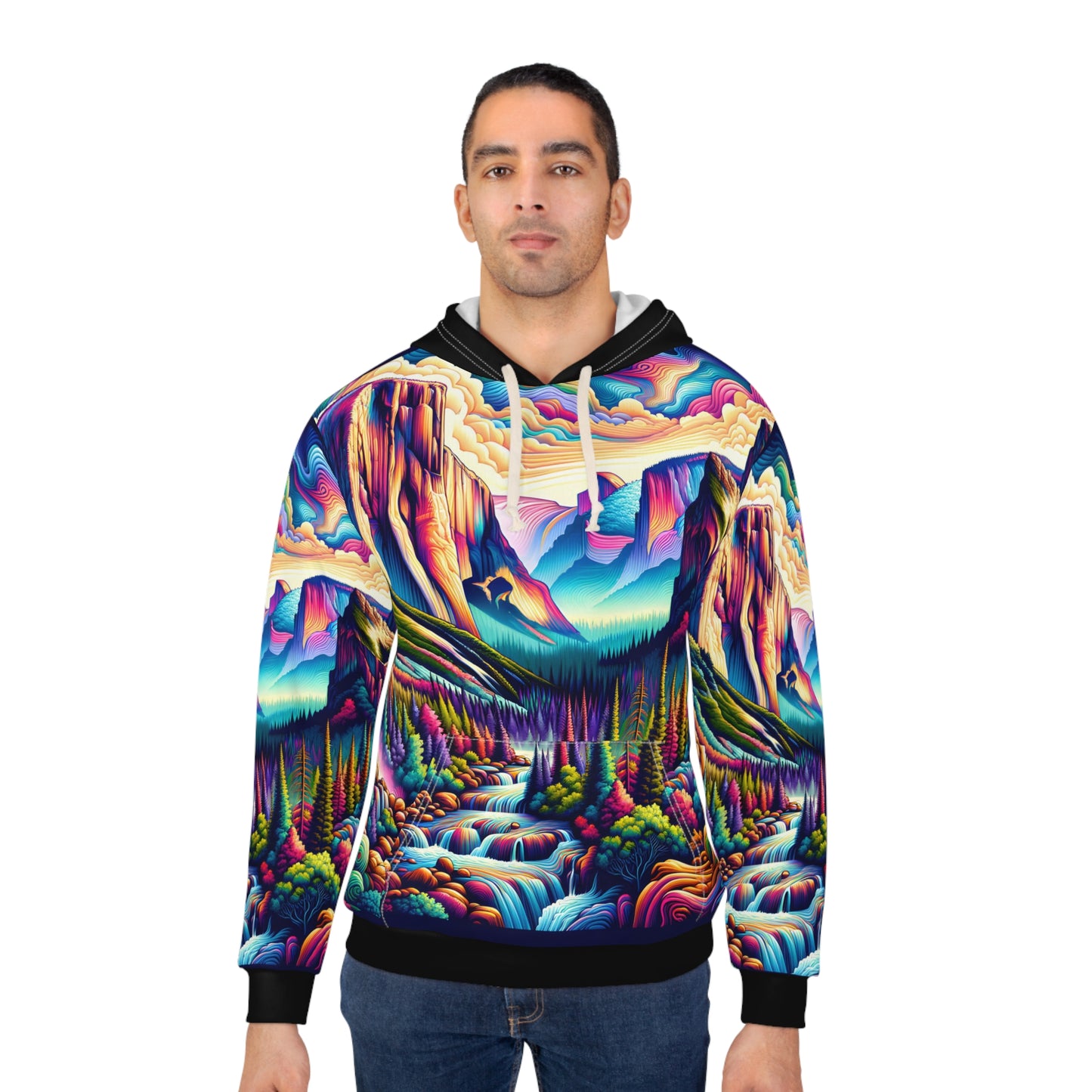 Yosemite Hoodie Unisex Mountain Landscape Pullover Rainbow Forest Art Graphic