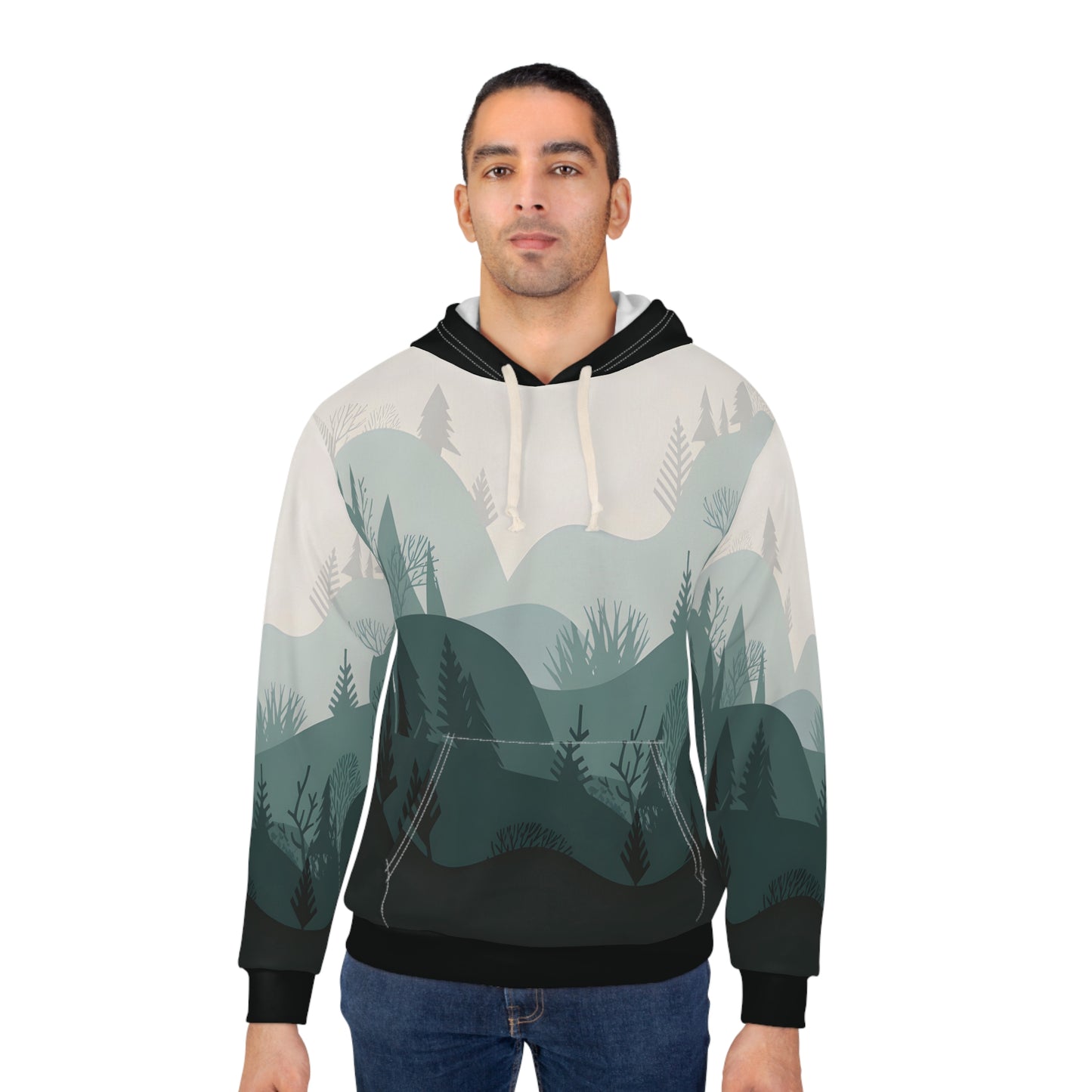 Minimal Forest Hoodie All Over Print Nature Pullover Outdoor Hiking Adventure