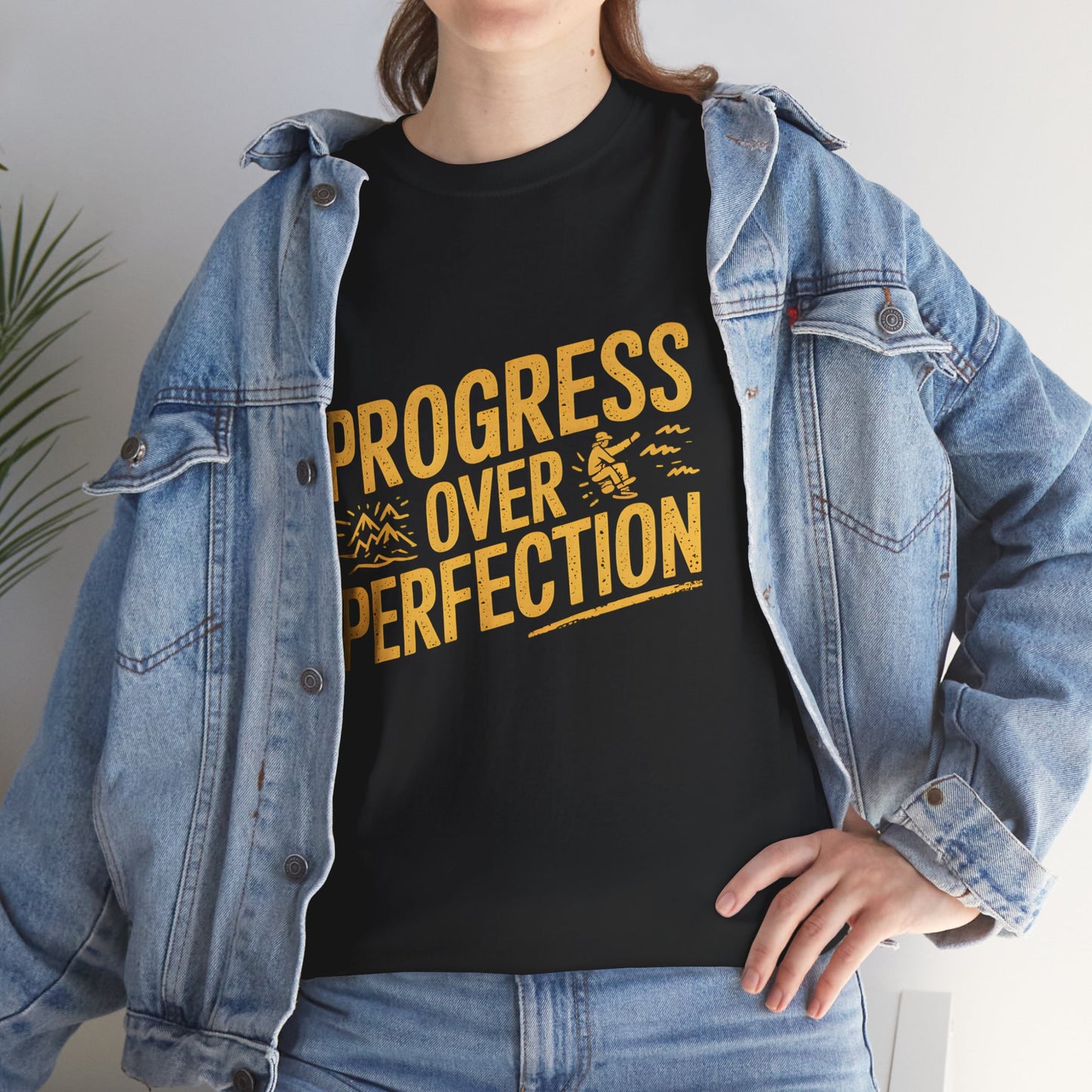 Progress Over Perfection Motivational Hiking Graphic T-Shirt for Adventurers