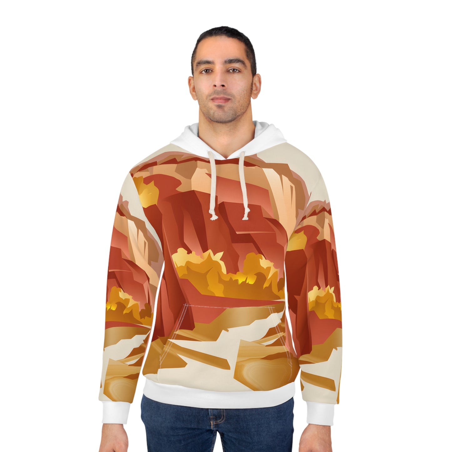 Crimson Cliffs All-Over Print Hoodie Outdoor Travel Apparel Unisex