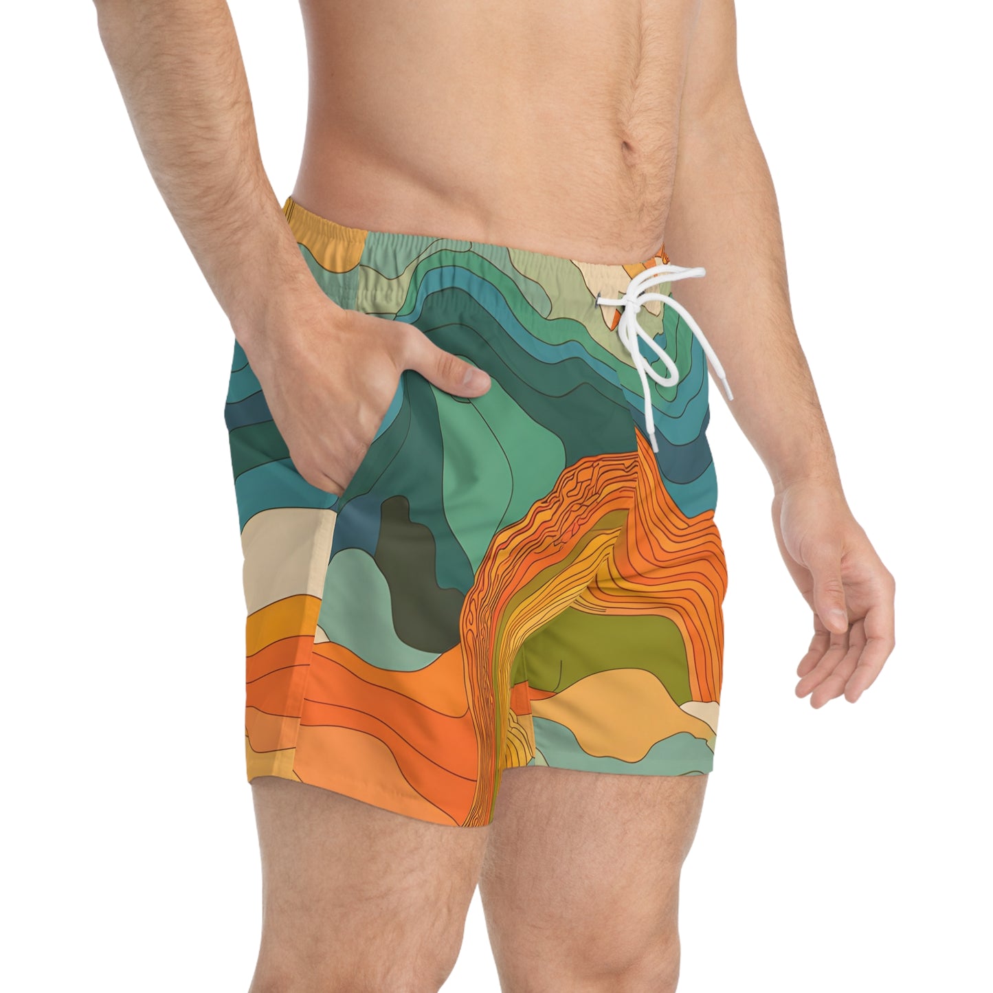 Retro Drift Swim Trunks Men’s Beach Shorts Cool Pattern S M L XL Quick Dry