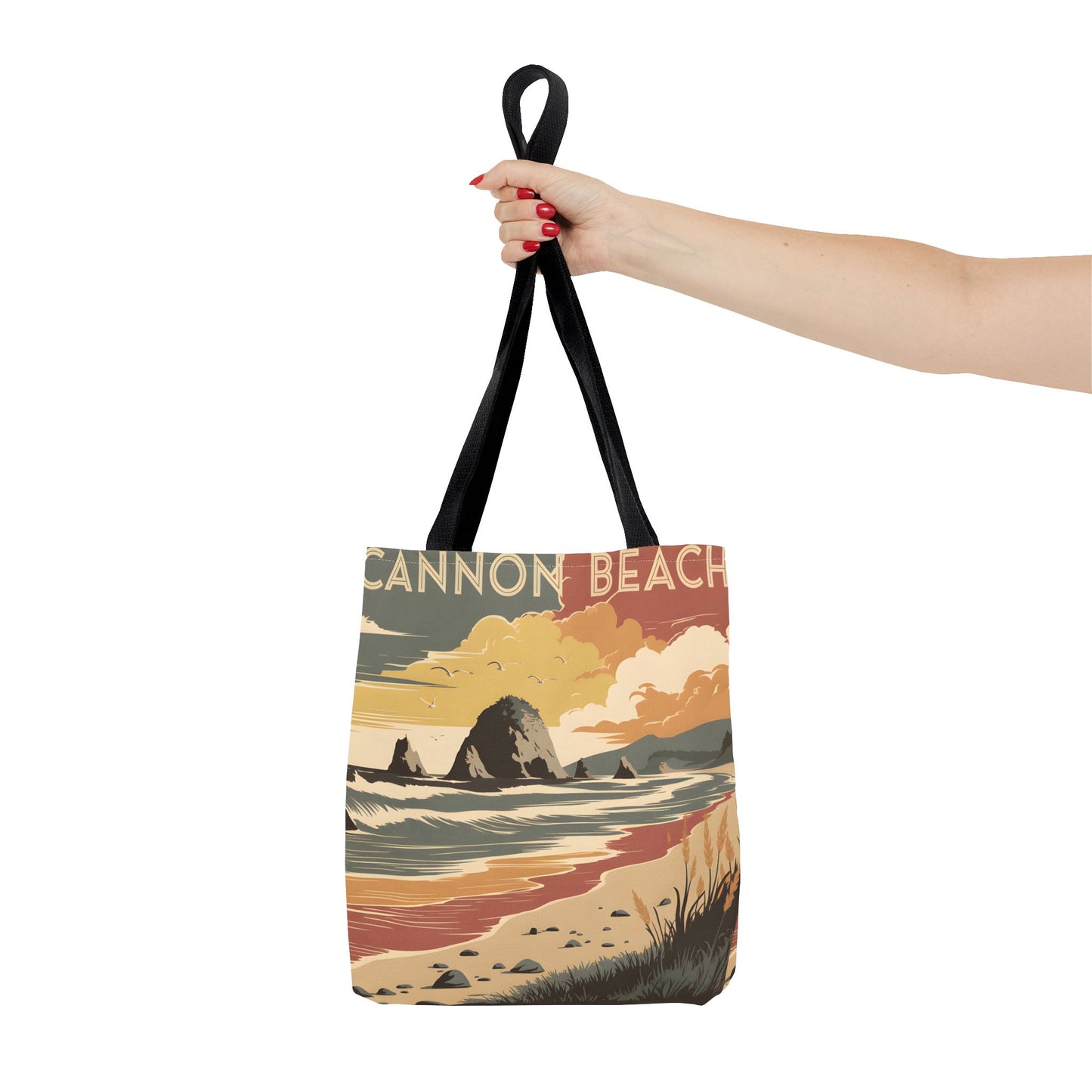 Cannon Beach Tote Bag All Over Print Coastal Art Ocean Scene Adventure Traveler