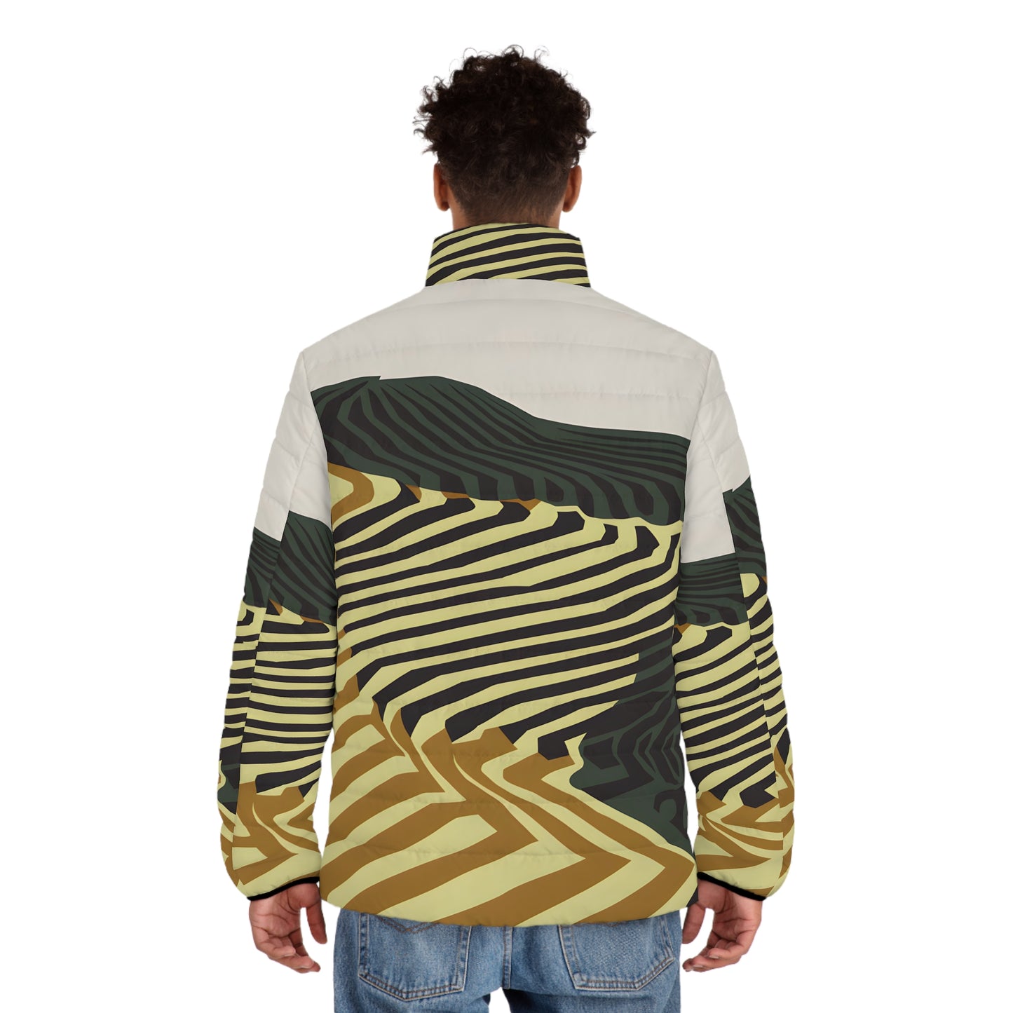 Shadow Lines Print Puffer Jacket for Outdoor Adventure and Style Travel Winter