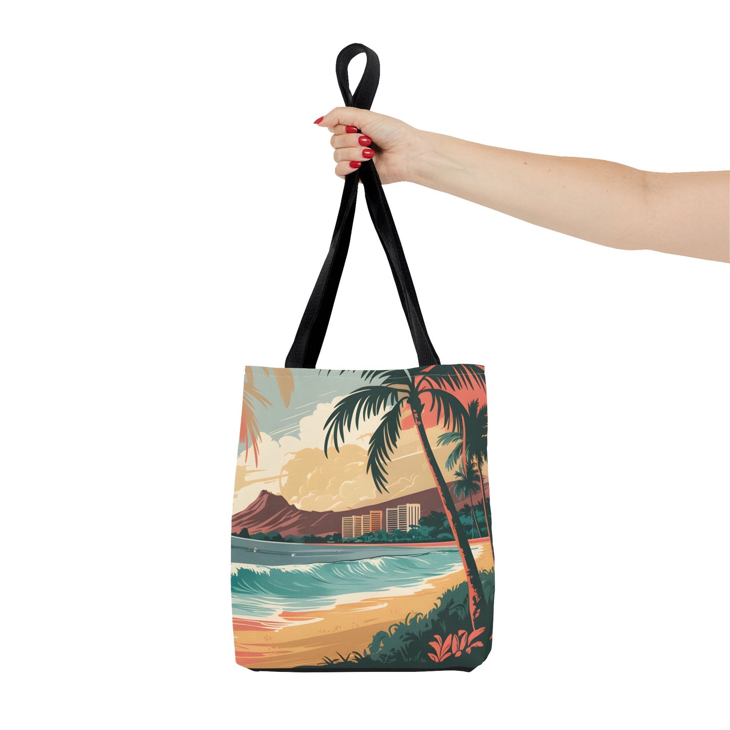 Waikiki Tropical Beach Tote Bag All Over Print Palm Trees Ocean View Summer