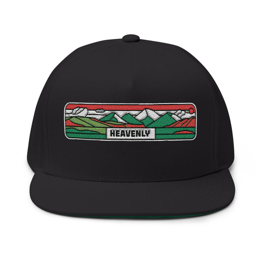 Heavenly Flat Bill Hat Retro Mountain Scenic Art Design Adjustable Cap Apparel