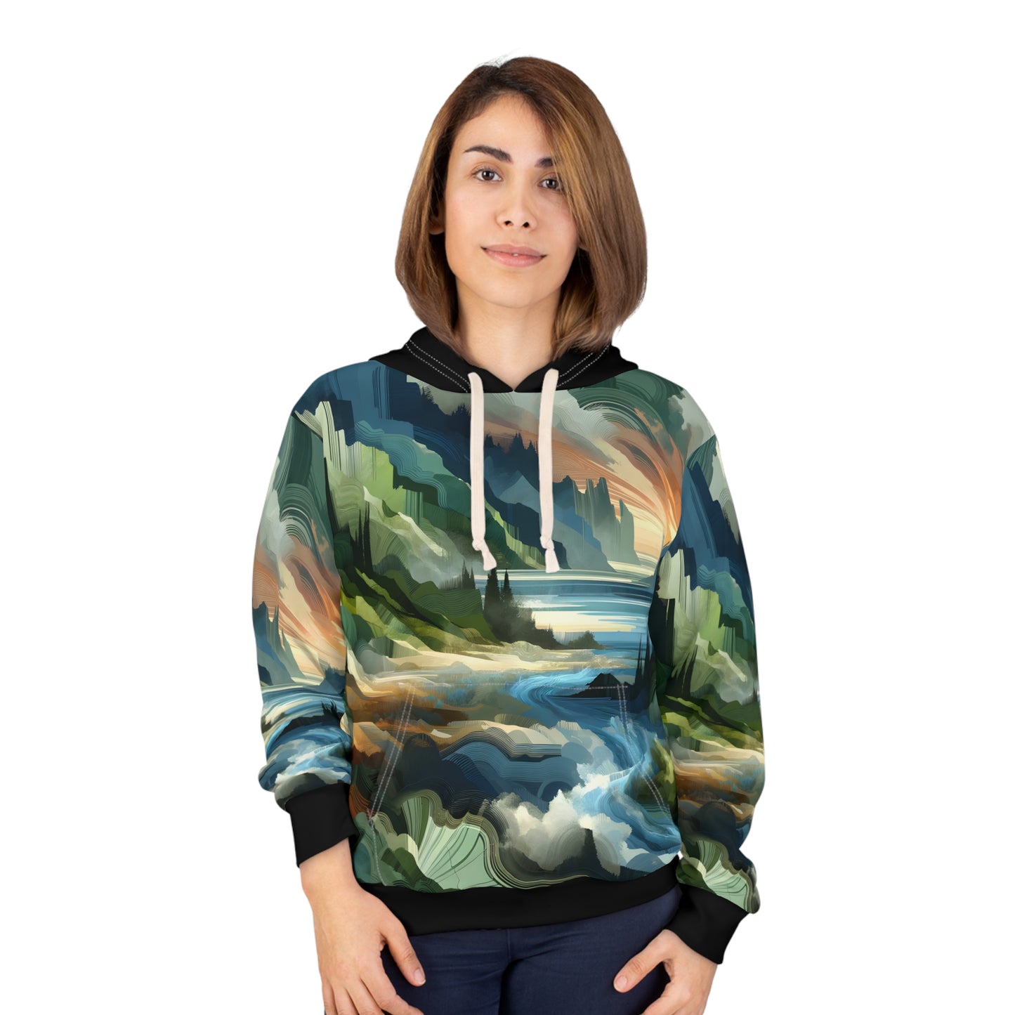 Lush Crags All Over Print Hoodie for Outdoor Travel and Adventure
