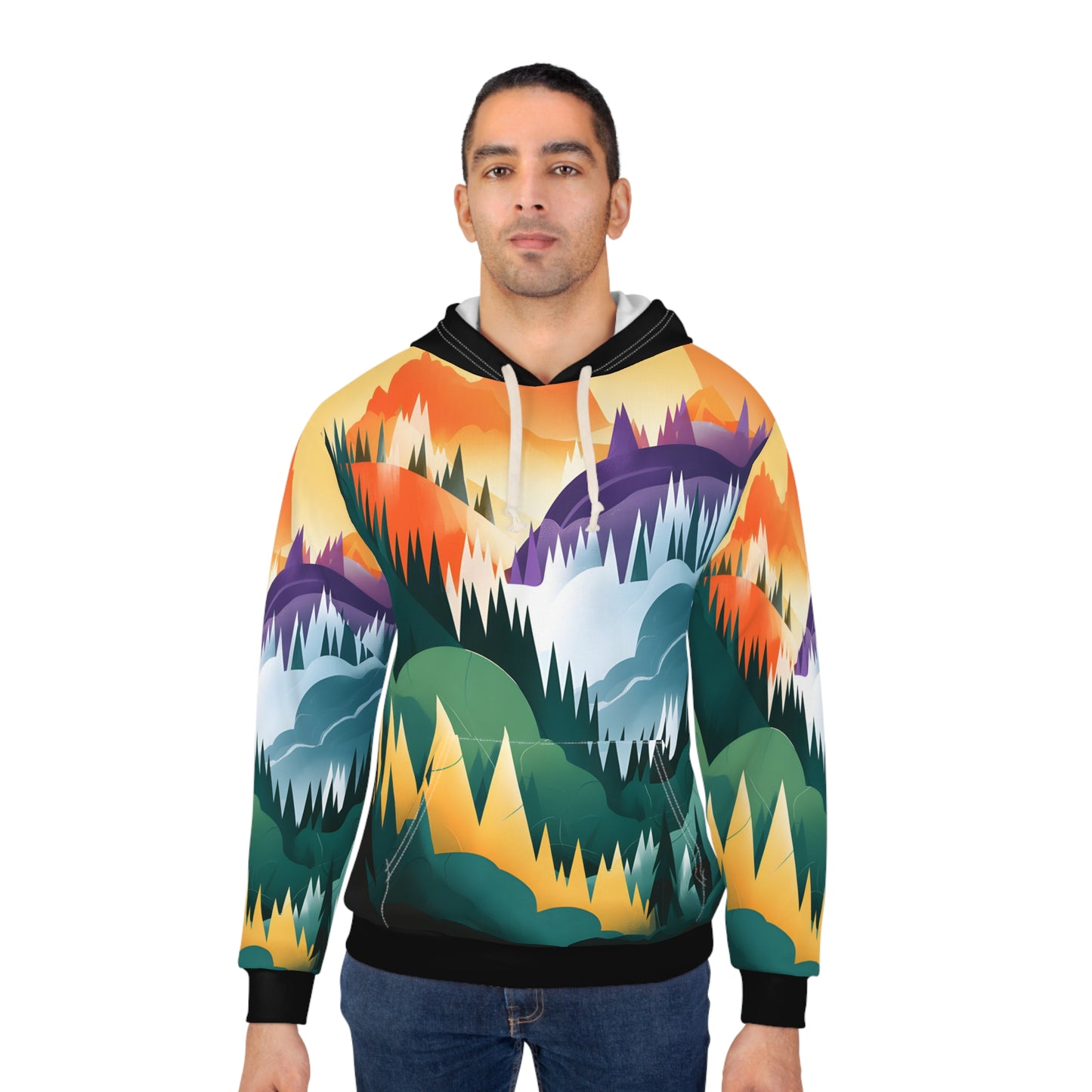 Monsoon Peaks Art All Over Print Hoodie Adventure Travel Outdoor Gear Casual