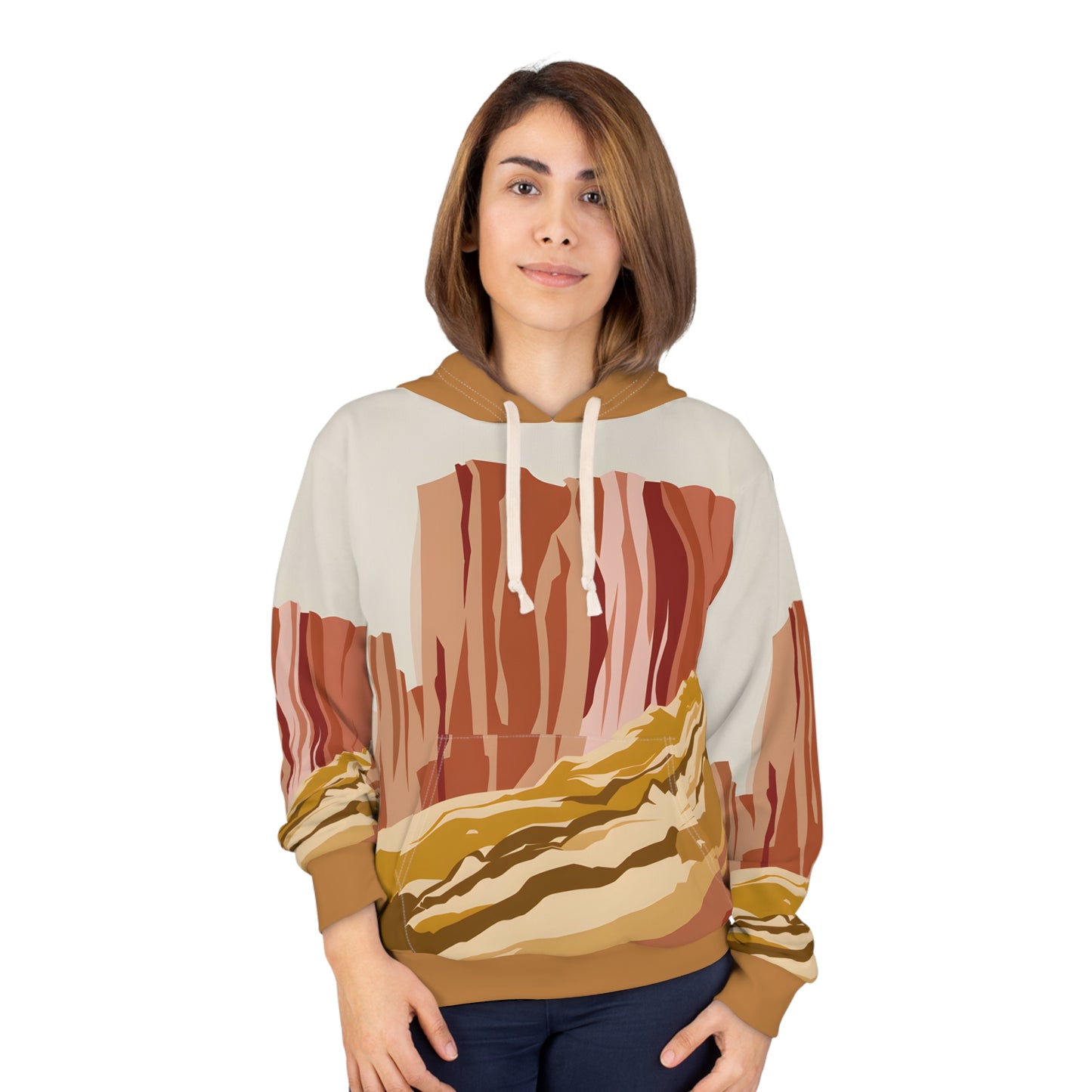 Faded Crags All-Over Print Hoodie Outdoor Travel Apparel Perfect for Adventures