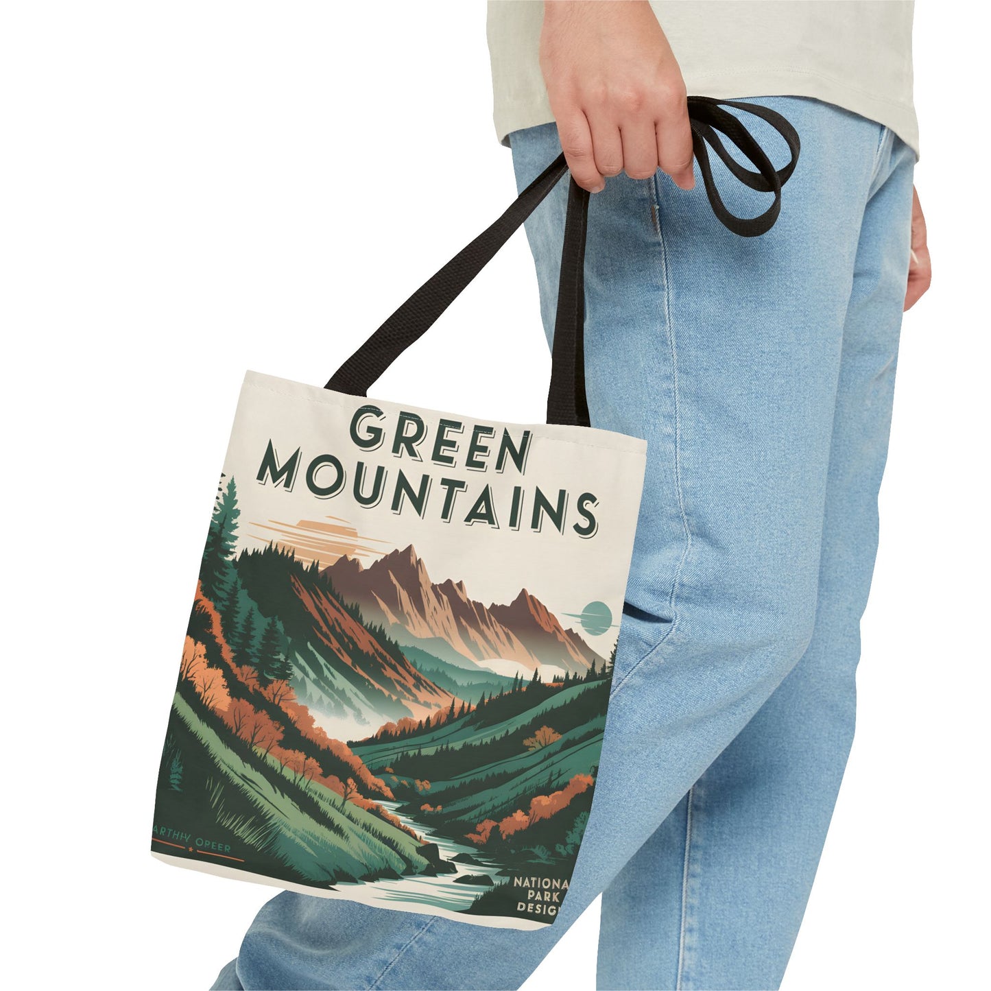 Green Mountains All Over Print Tote Bag Outdoor Adventure Eco Friendly Gift