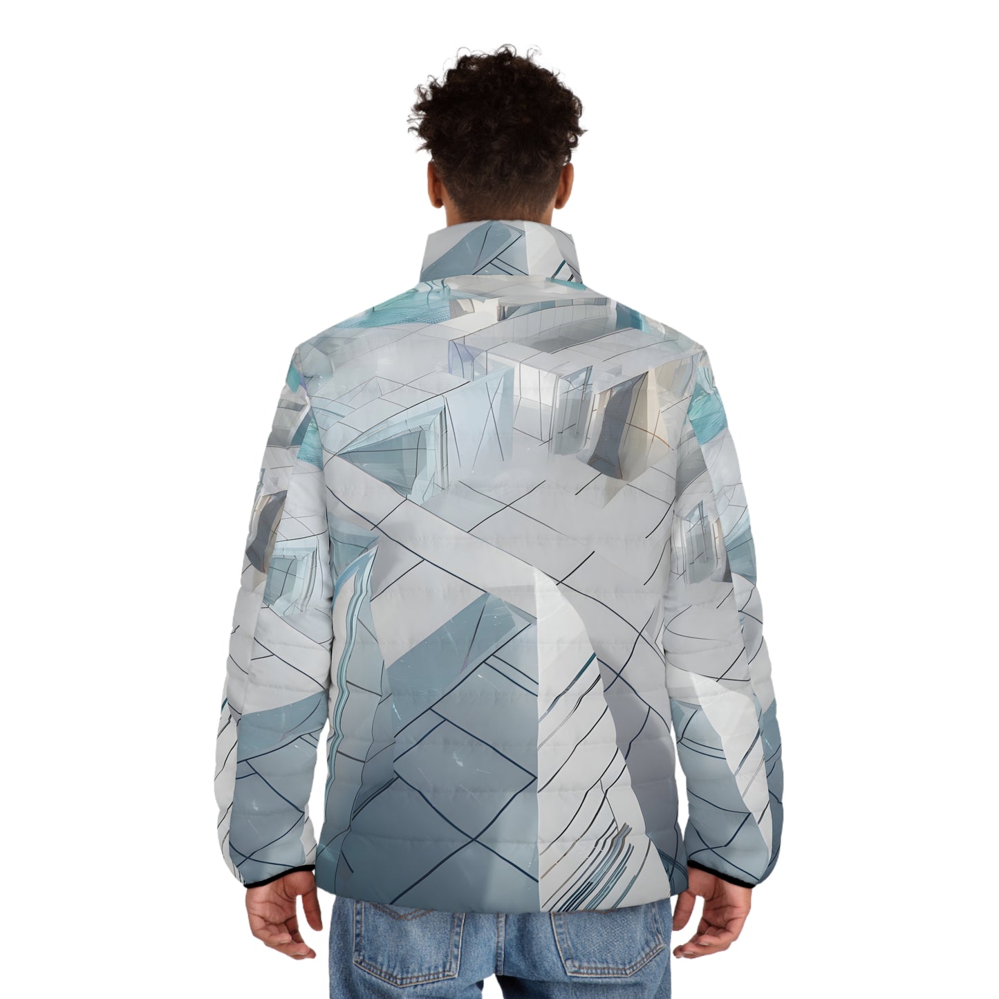 Icy Grid Pattern Puffer Jacket for Outdoor Adventure Winter Warm Fashion Apparel