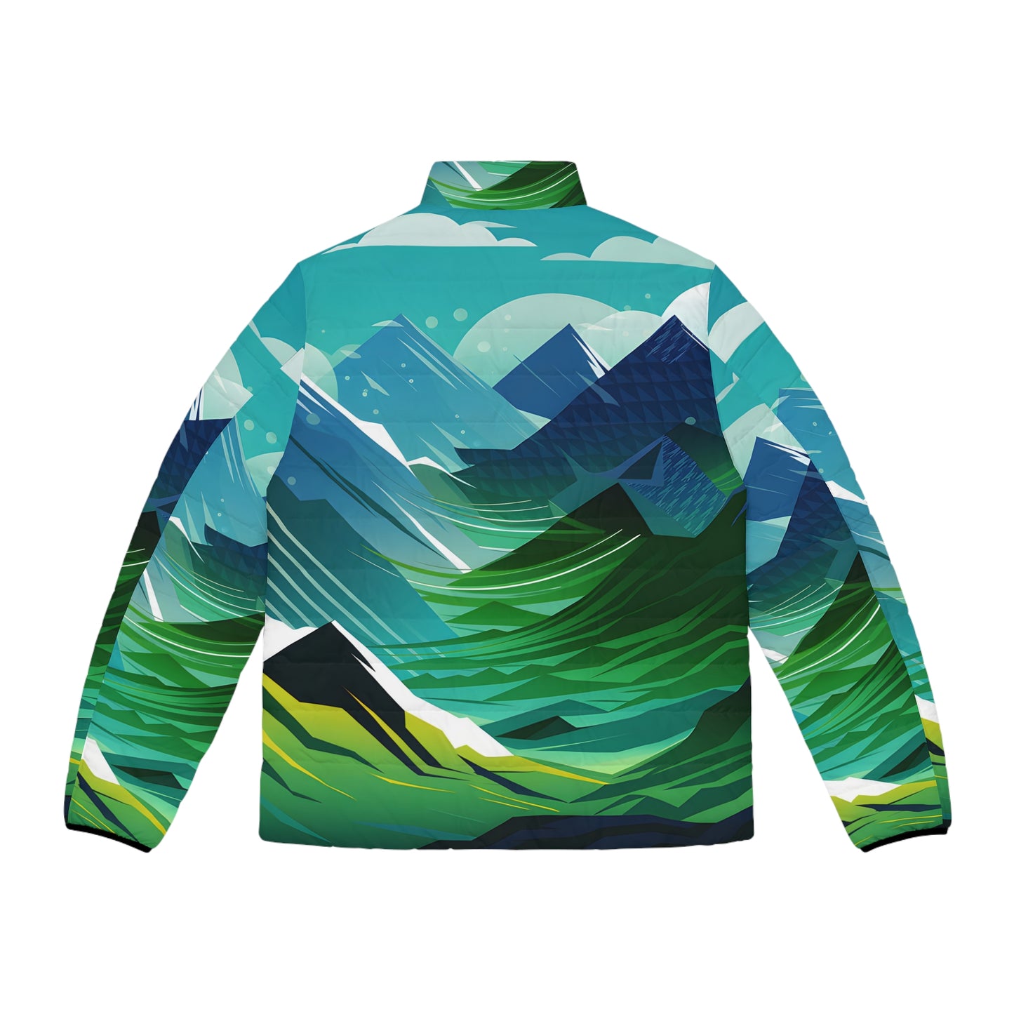 Crisp Edge Puffer Jacket All Over Print Mountain Graphic Outdoor Lightweight