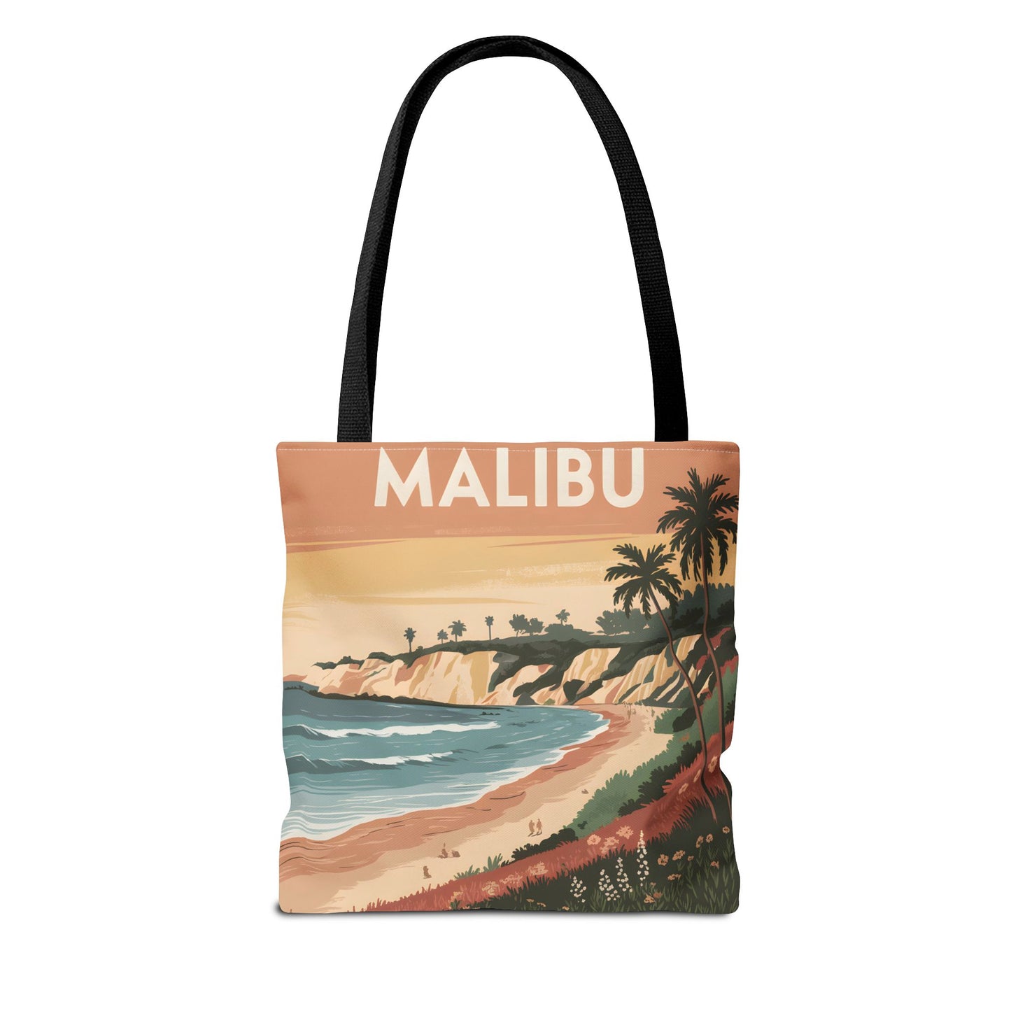 Malibu All Over Print Tote Bag Beach Sunset Palm Trees Summer Vibes Apparel