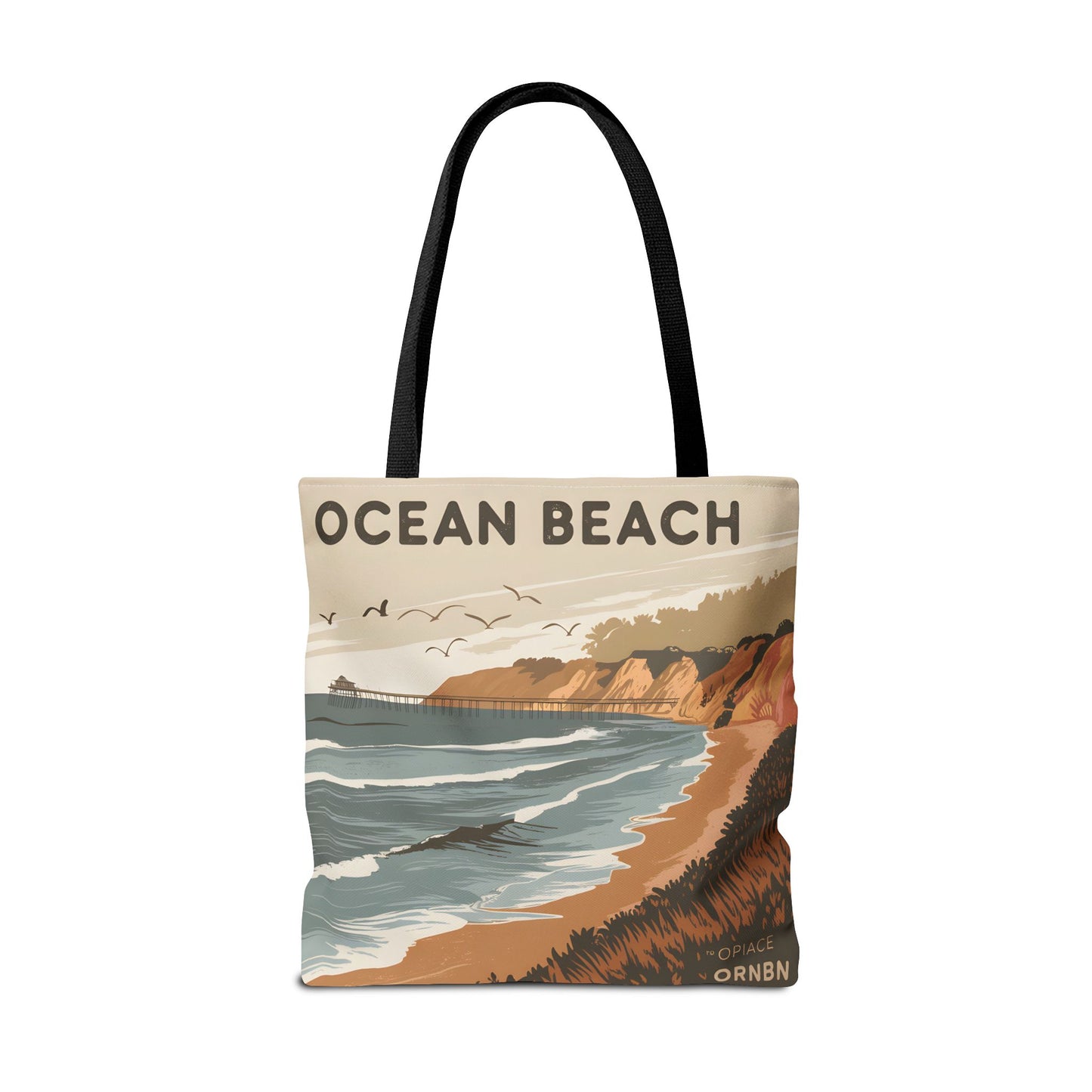 Ocean Beach All Over Print Tote Bag Coastal Scenic Graphic Design Beach Style