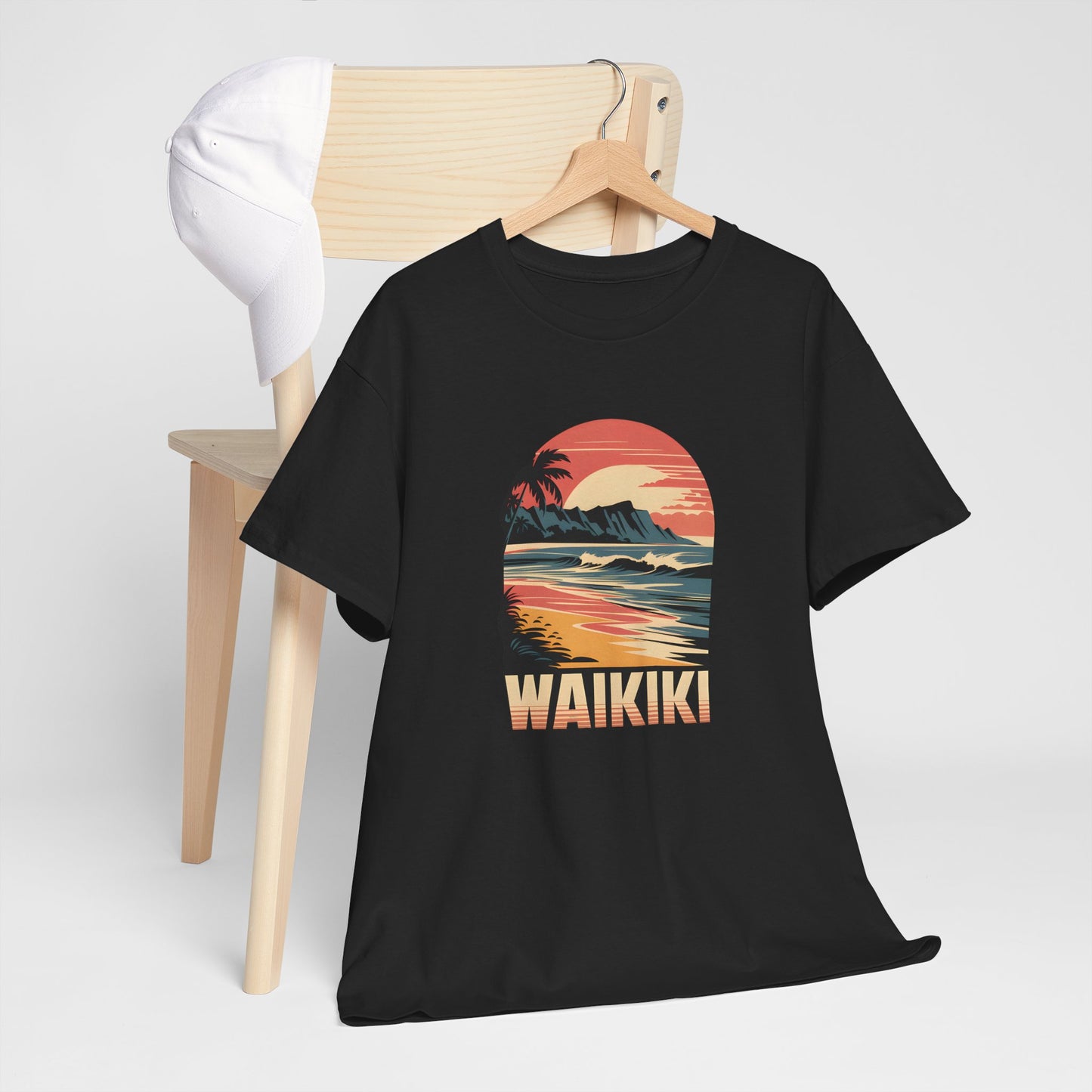 Waikiki T-Shirt Unisex Retro Hawaii Beach Tee Sunset Surf Graphic Short Sleeve