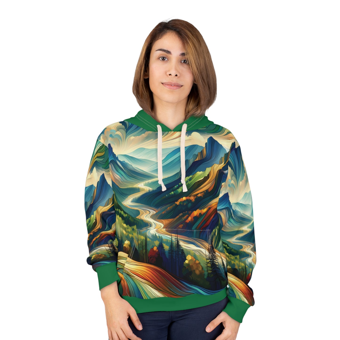 Smoky Mountains Hoodie All Over Print Pullover Green Forest Nature Trail Art