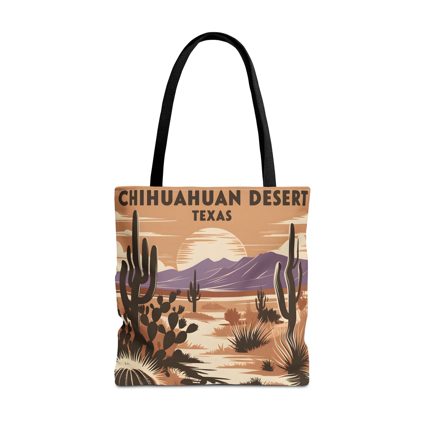 Chihuahuan Desert Tote Bag Unique All Over Print Cactus Landscape Texas Art
