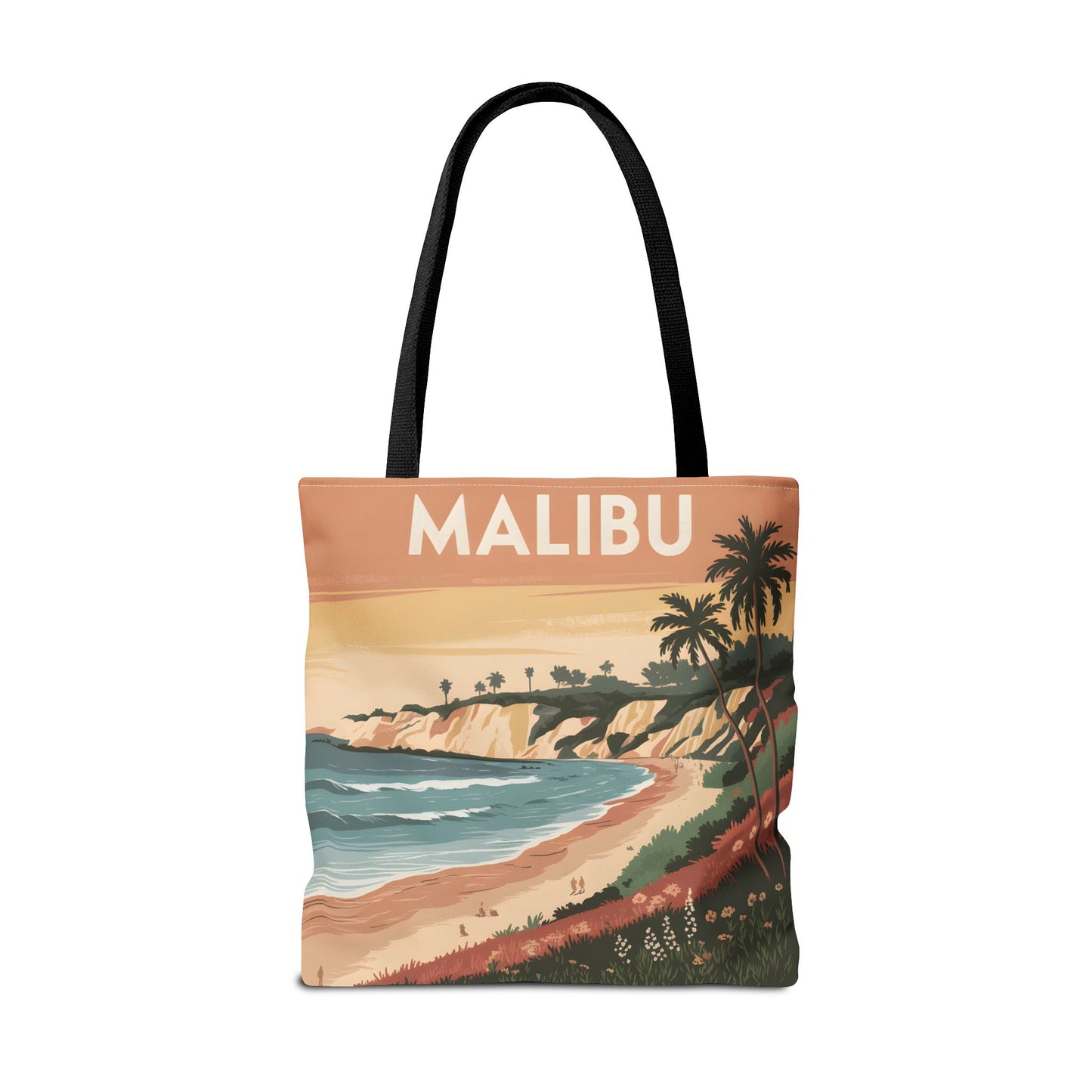Malibu All Over Print Tote Bag Beach Sunset Palm Trees Summer Vibes Apparel