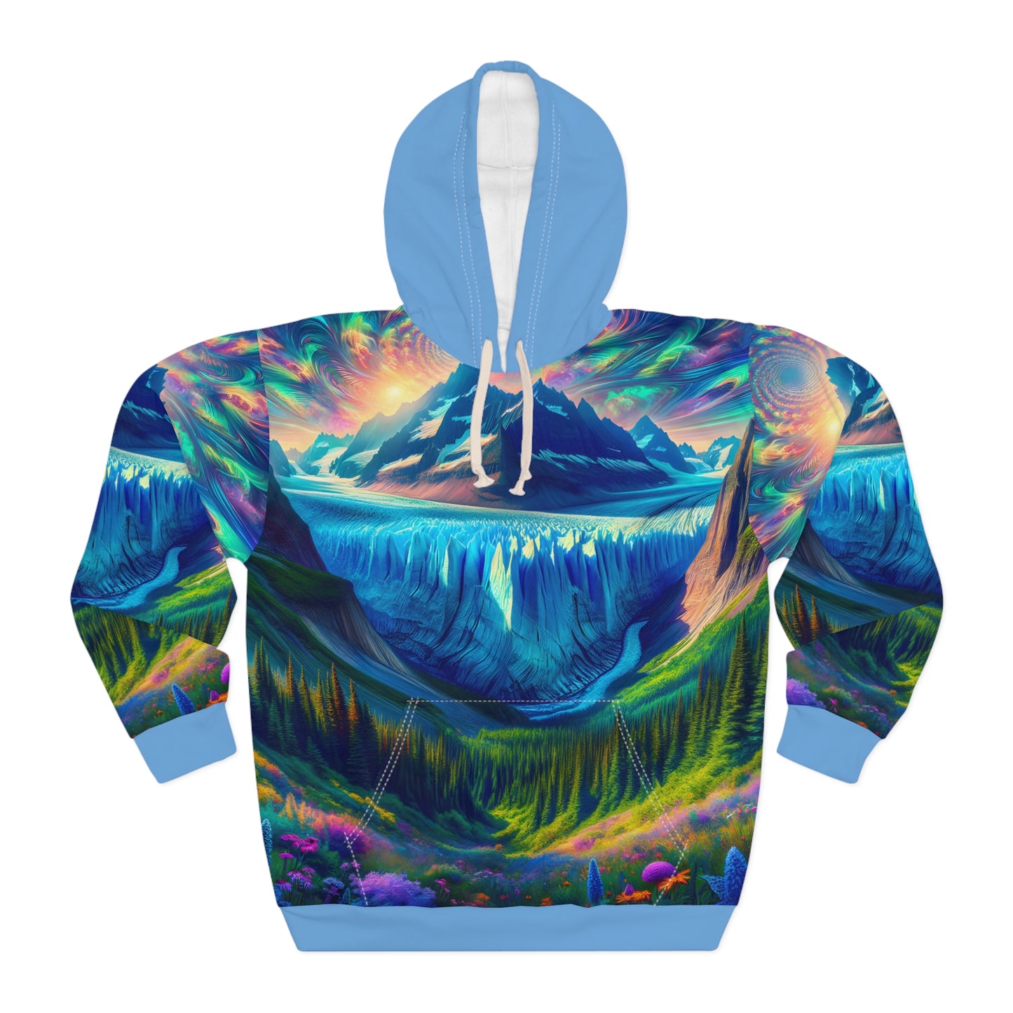 Glacier Park Hoodie Unisex Pullover Nature Landscape Trippy Mountain Art Blue