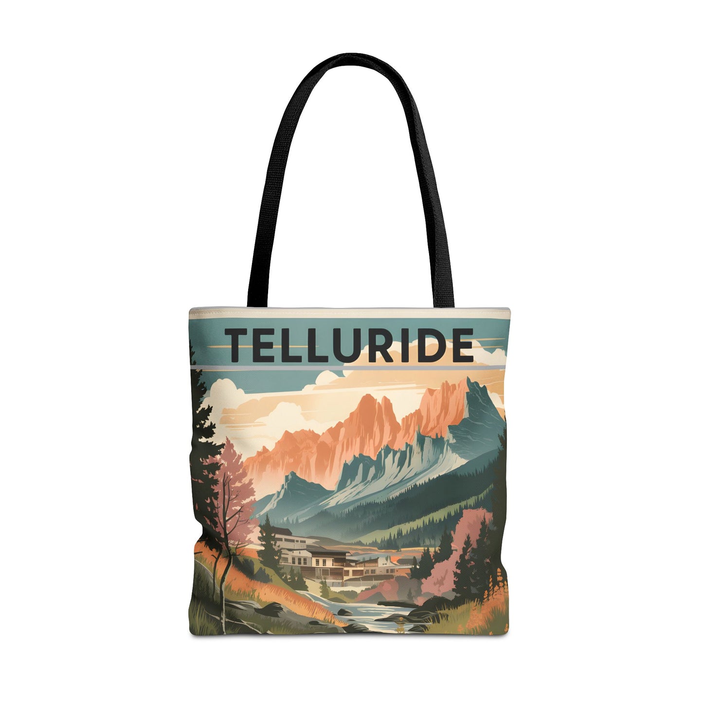 Telluride Vintage Poster Design All Over Print Tote Bag Unique Mountain Apparel