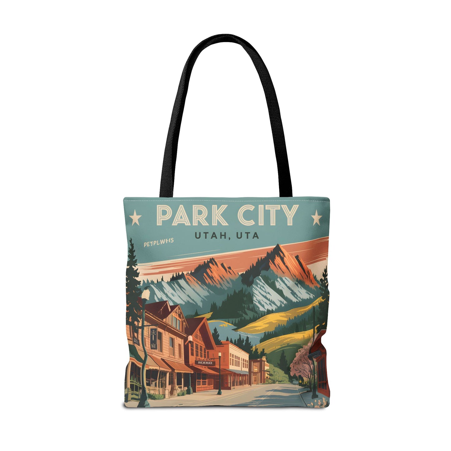 Park City Utah All Over Print Tote Bag Vintage Style Mountain Design Art Apparel