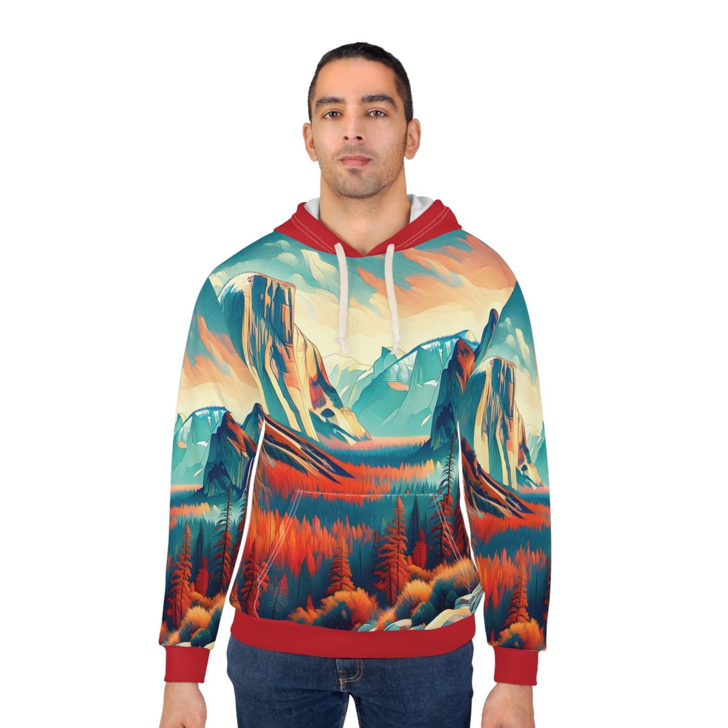 Yosemite Hoodie All Over Print Pullover Mountain Forest Nature Art Scenic Bold