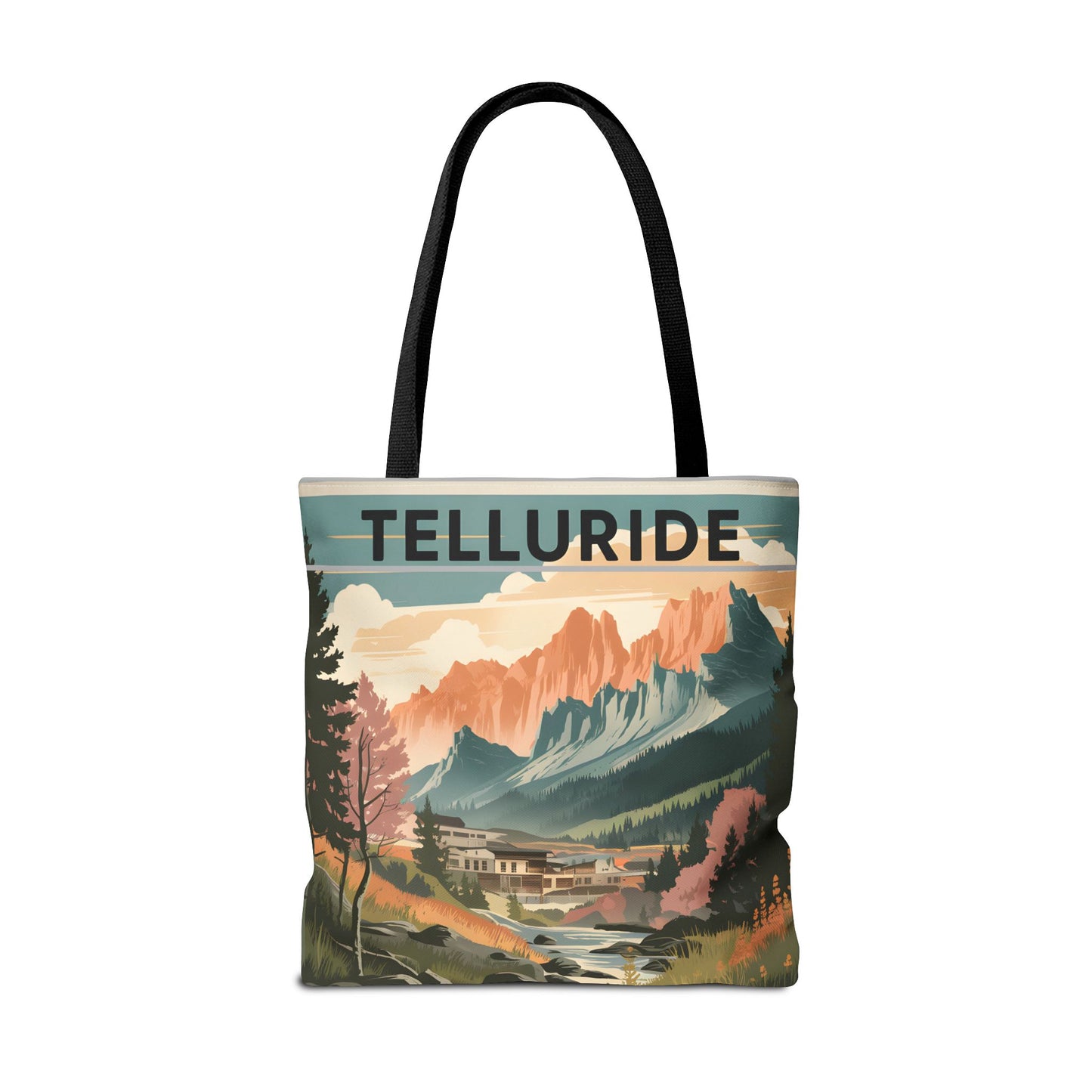 Telluride Vintage Poster Design All Over Print Tote Bag Unique Mountain Apparel