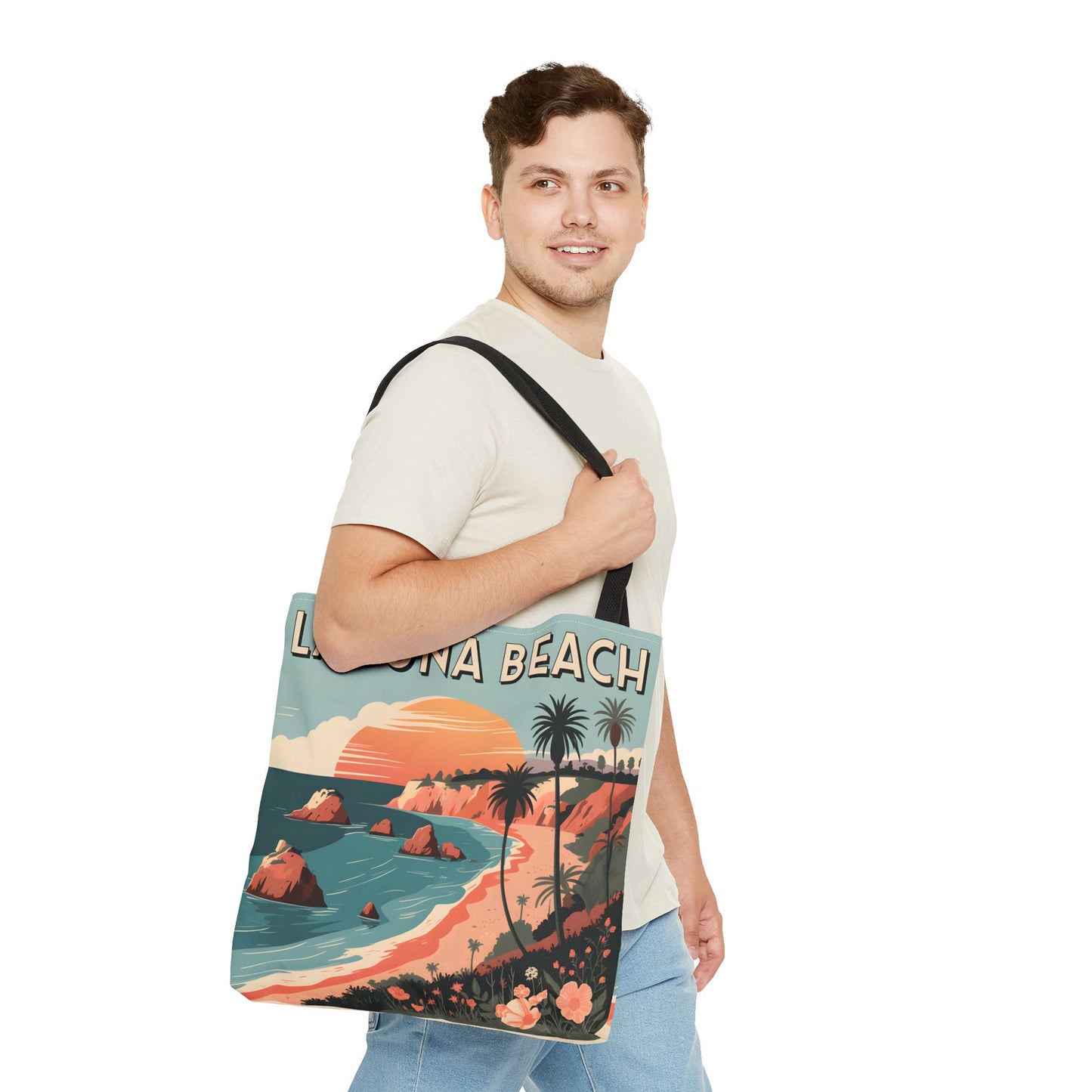 Laguna Beach Tote Bag Coastal Design All Over Print Artistic Beach Accessory