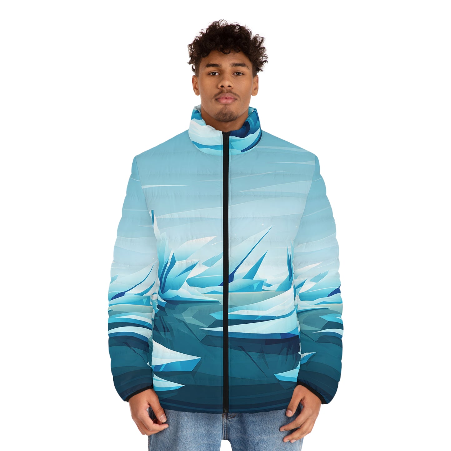 Stylish Waterproof Puffer Jacket with Polar Ice Artwork for Outdoor Adventures