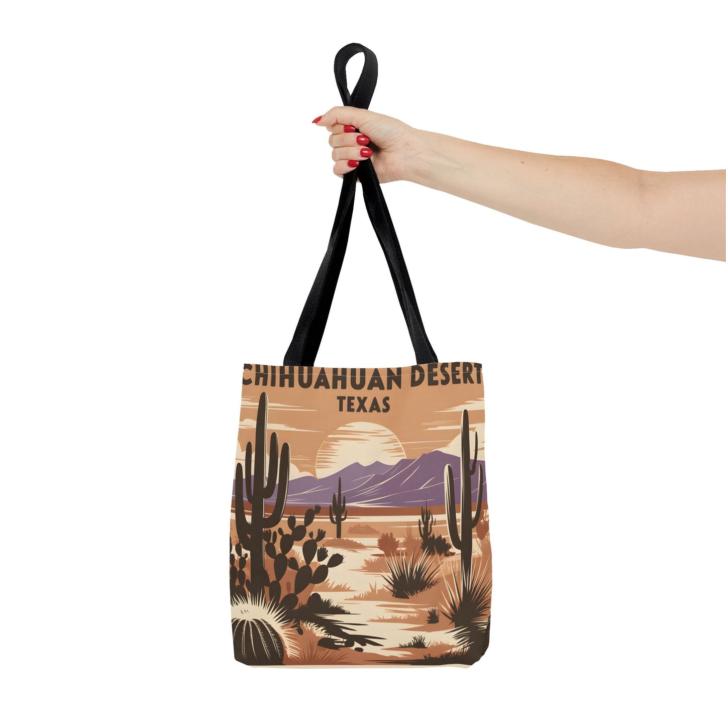 Chihuahuan Desert Tote Bag Unique All Over Print Cactus Landscape Texas Art