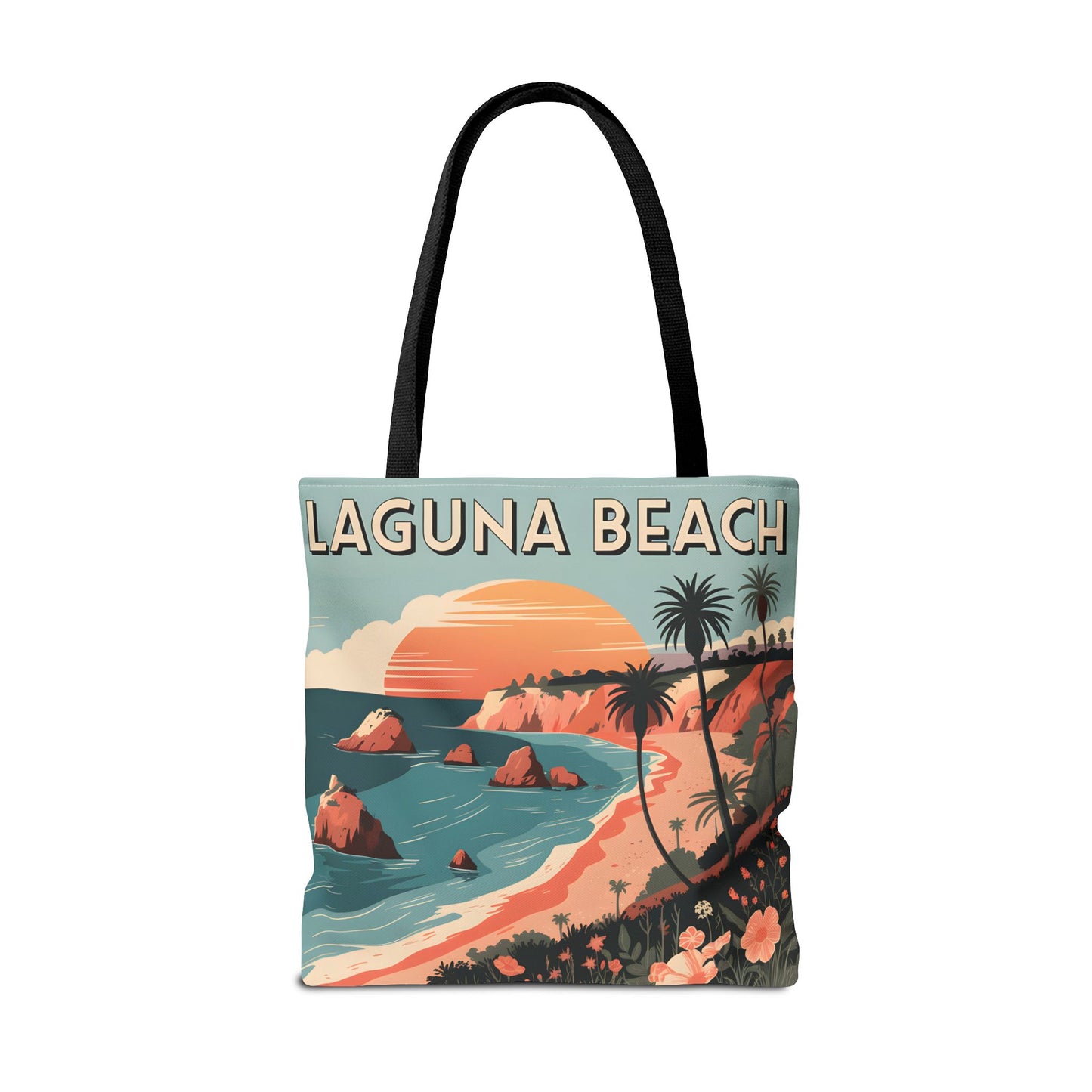 Laguna Beach Tote Bag Coastal Design All Over Print Artistic Beach Accessory