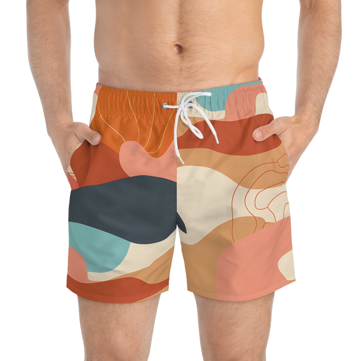 Men’s Swim Trunks Sunset Bloom Print Quick Dry Beach Shorts Summer Stylish