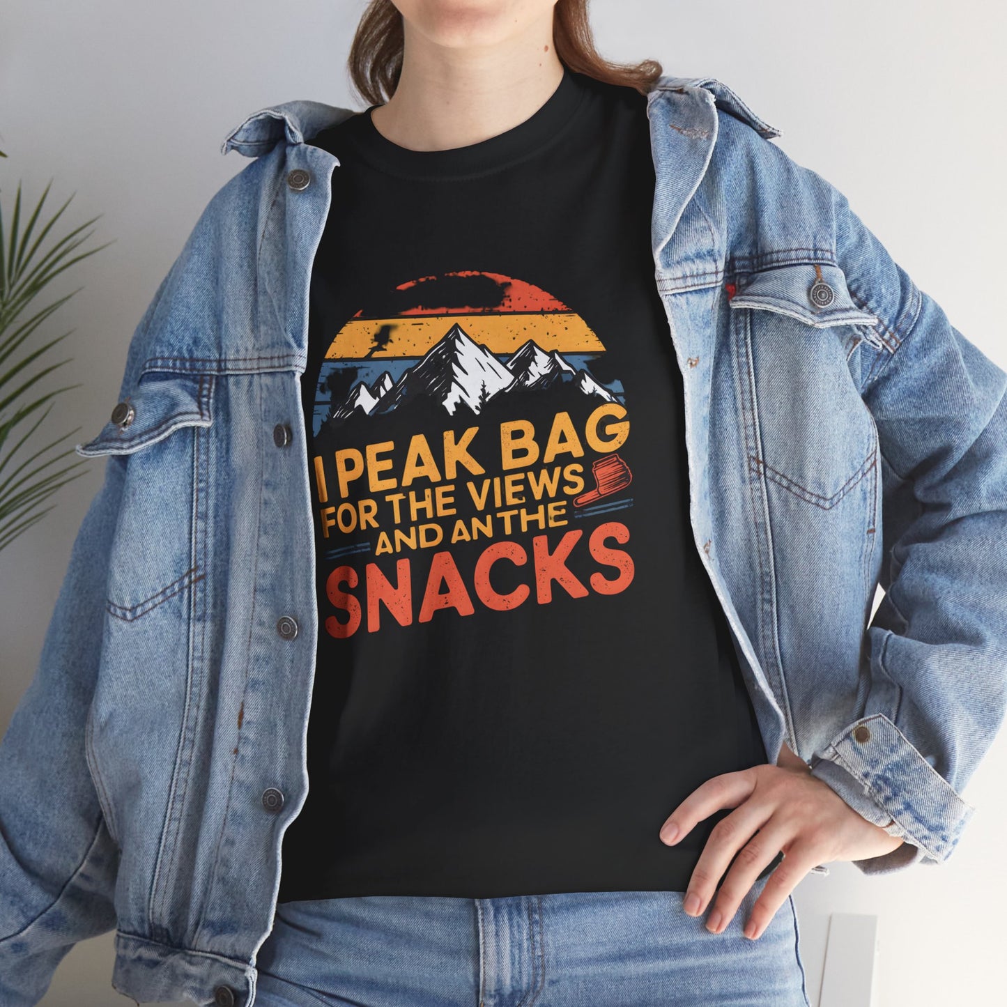 I Peak Bag for the Views and Snacks T-Shirt Outdoor Hiking Apparel Gift